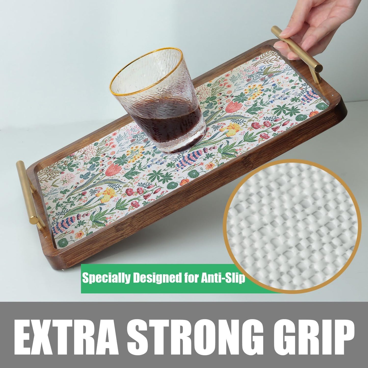 Floral Shelf Drawer Liners, 12IN x 20FT Non Adhesive and Strong Non-Slip Thickened Colorful Cabinet Drawer Shelf Liners for Kitchen Wire Fridge, Waterproof Cabinet Liner,Easy to Clean,