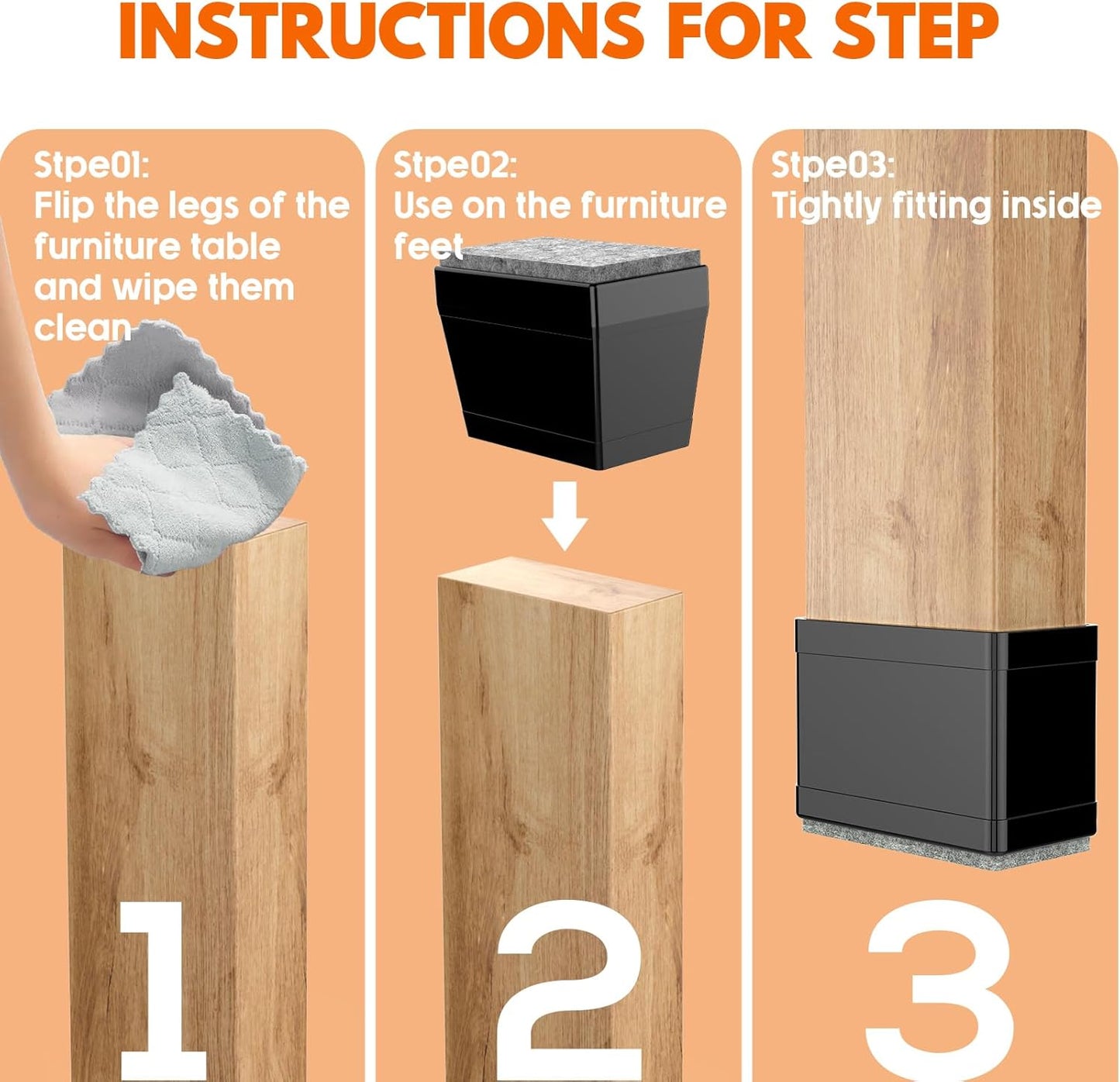 Rectangle Chair Leg Protectors for Hardwood Floors,16 PCS Silicone Covers to Protect Wood Tile Floors Felt Pads Furniture Leg Caps Reduce Noise. Easy to Move.(Black,1 x 2 Inch,Rectangle)