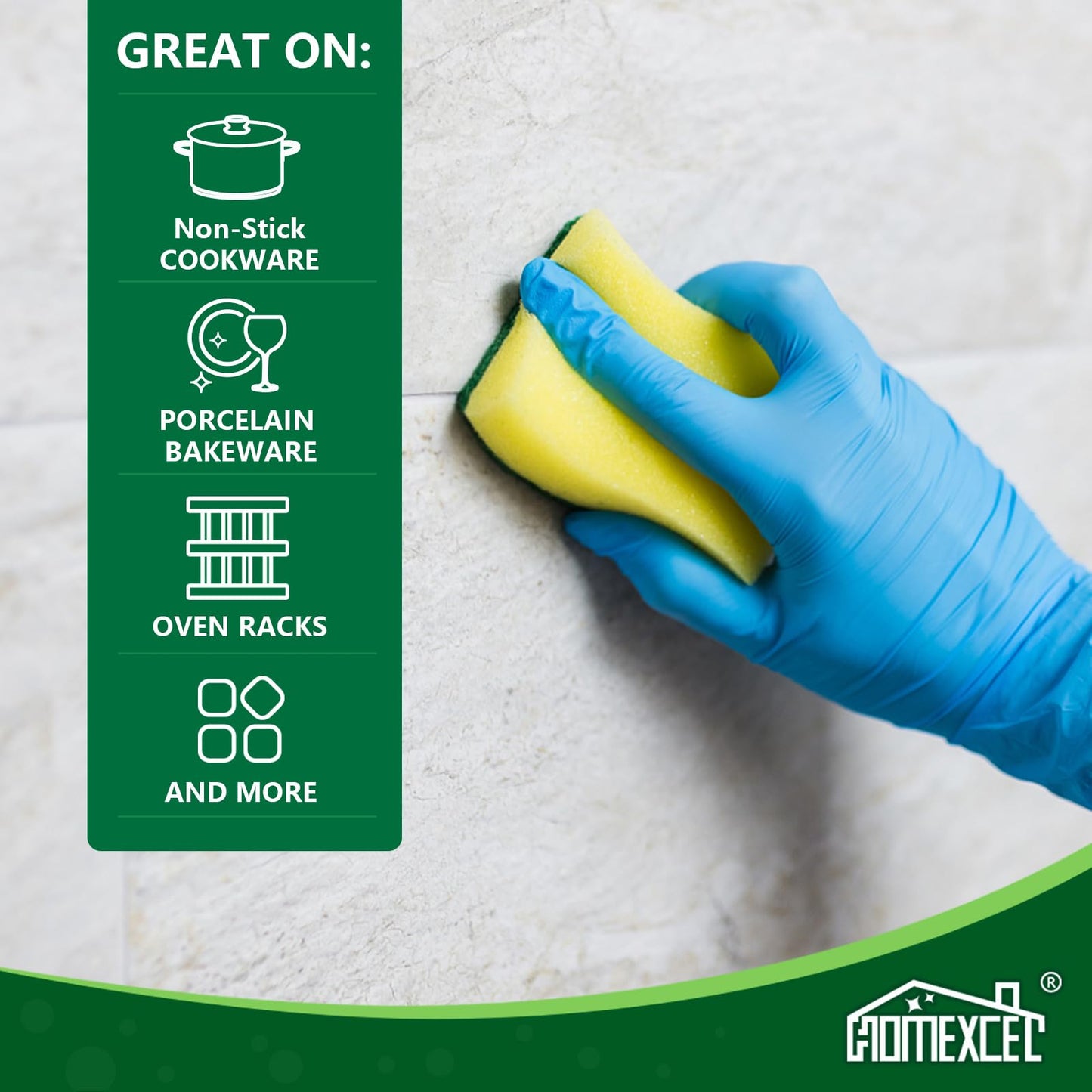 HOMEXCEL 24PK Sponges Kitchen, Heavy Duty Dish Scrubber Sponge for Home