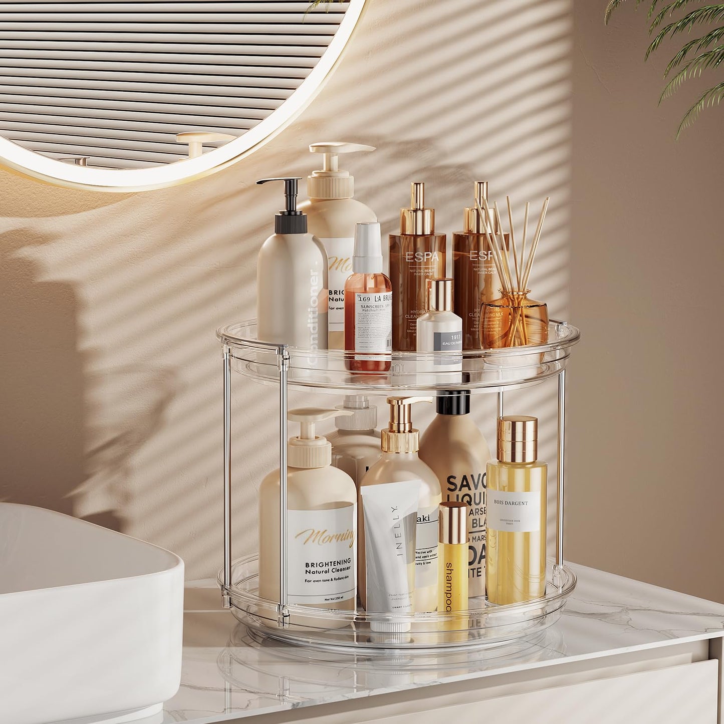 LAMU 2 Tier Lazy Susan Turntable Organizer 9.25'' Rotating Spice Rack Organization for Cabinet