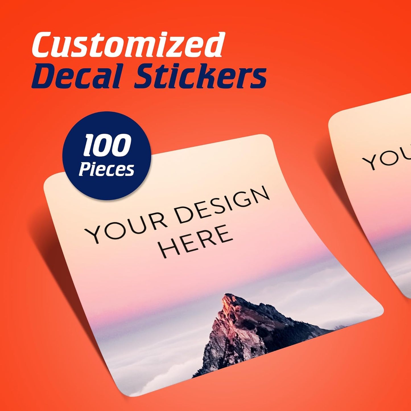 100 Custom Vinyl Stickers - Upload Your own Image, Text, Design, Logo - Personalized Logo Labels for Handmade, Packaging, Bottle, Jars, Candle, Brand Stickers (Mountain, 2x2 Square)