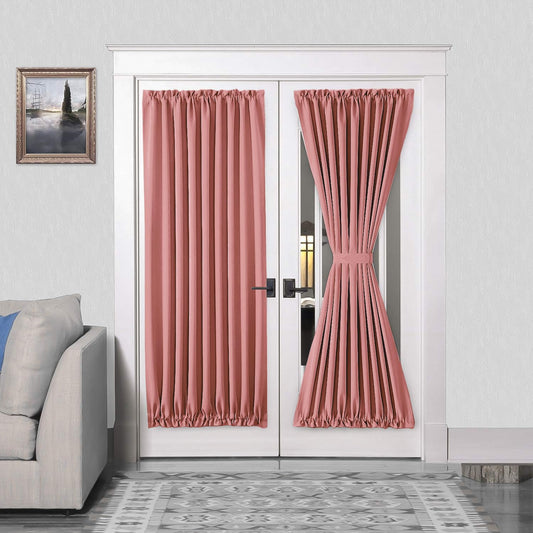 DWCN French Door Curtains – Rod Pocket Thermal Blackout Curtain for Window/Doorways/Kitchen/Classroom/Patio Doors for Privacy, 54W by 72L Inches, 1 Panel with Tieback, Dry Rose