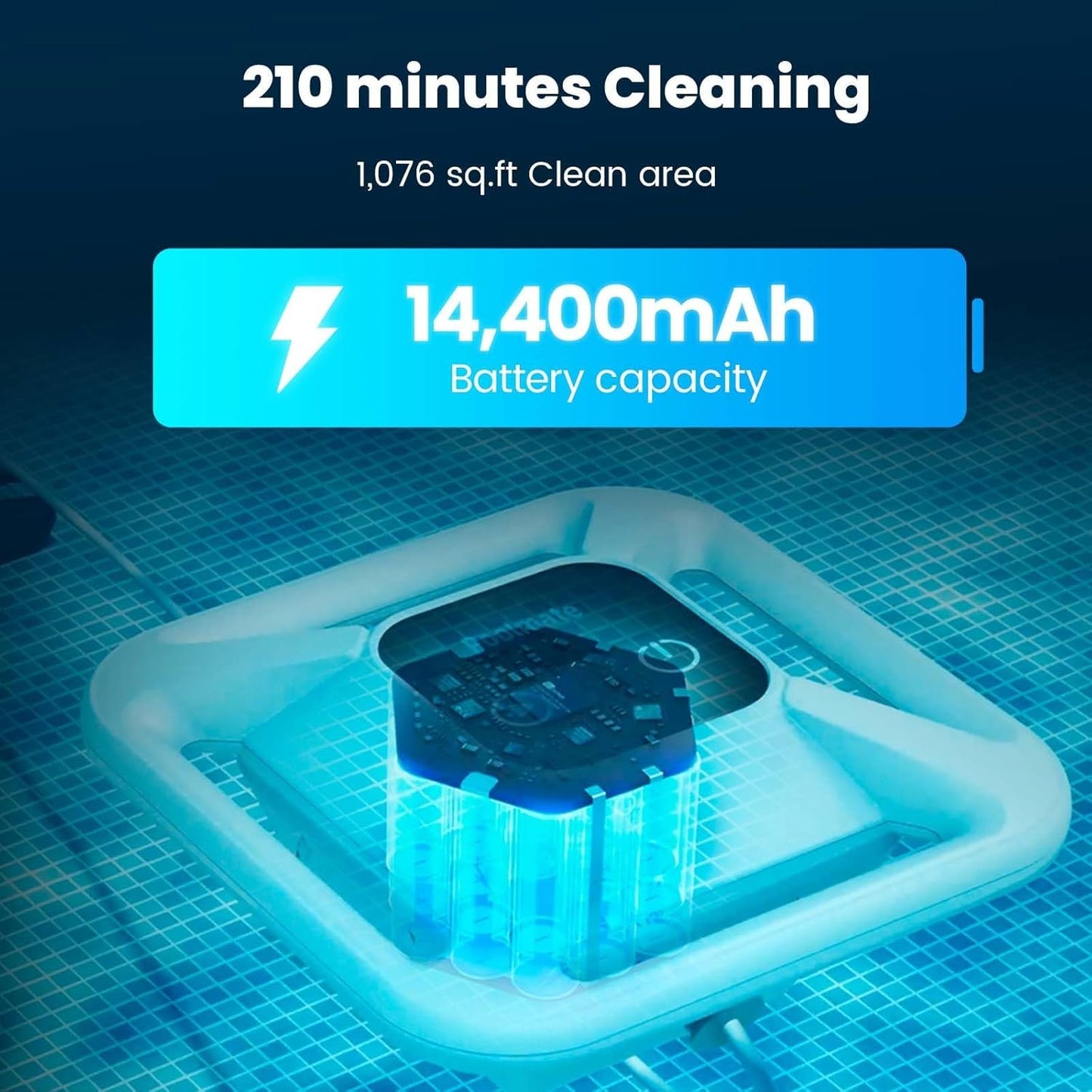 Poolmate Hydro 4 Cordless Robotic Pool Cleaner, Pool Cleaners for Inground Pools with APP Control, 4.1L Filter Basket, 210 Mins Runtime Pool Robot Vacuum Ideal for Aboveground Pools Up to 1614 sq.ft