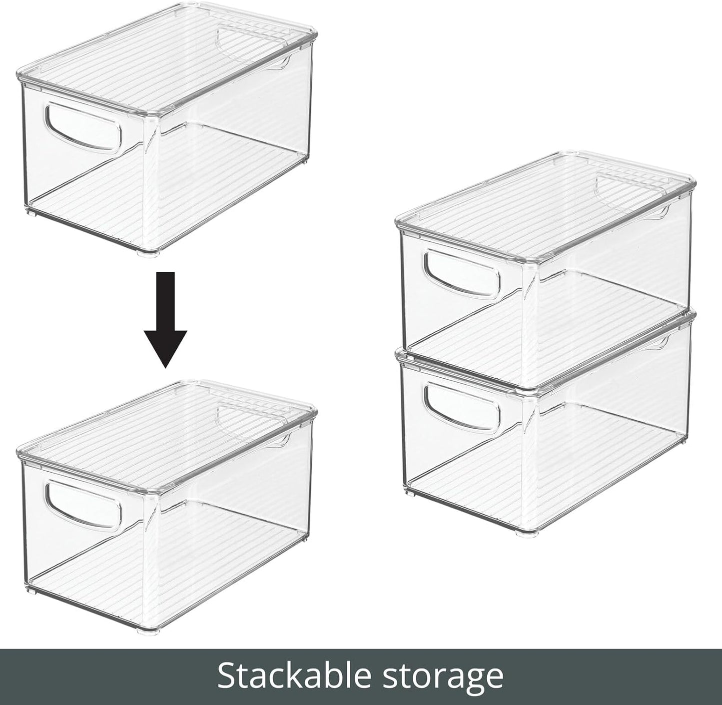 mDesign Plastic Deep Storage Bin Box Container with Lid and Built-In Handles - Organization for Fruit, Snacks, or Food in Kitchen Pantry, Cabinet, or Cupboard, Ligne Collection, 4 Pack, Clear