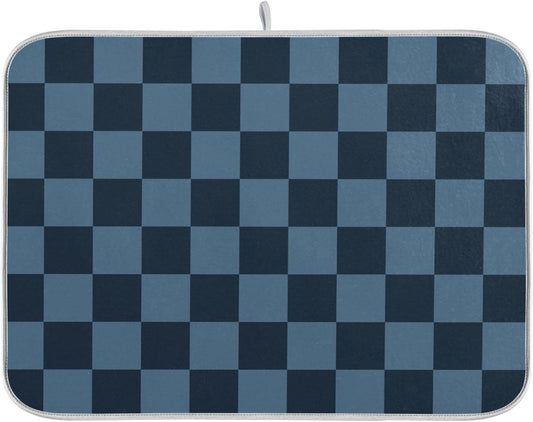 Buffalo Plaid Navy Blue Dish Drying Mat for Kitchen Countertop 18x24 Chessboard Rectangle Large Drying Mat Reusable Quick Dry Dish Sink Absorbent Mats Dishwasher Easy Clean Decorative Home Essentials