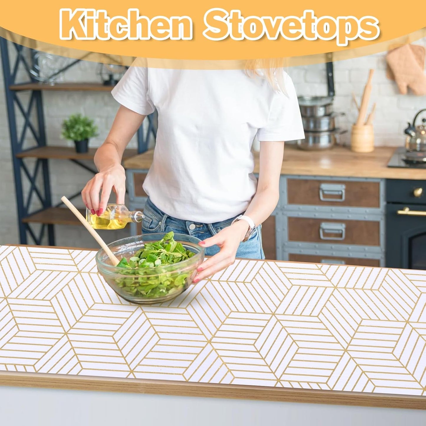 Shelf Liners for Kitchen Cabinets Non Adhesive Shelf Liner Paper Non-Slip Thickened Drawer Liner Easy to Clean for Tool Box Refrigerator with Knife and Tape Measure, Gold Geometric, 11.8 x 354.3 in