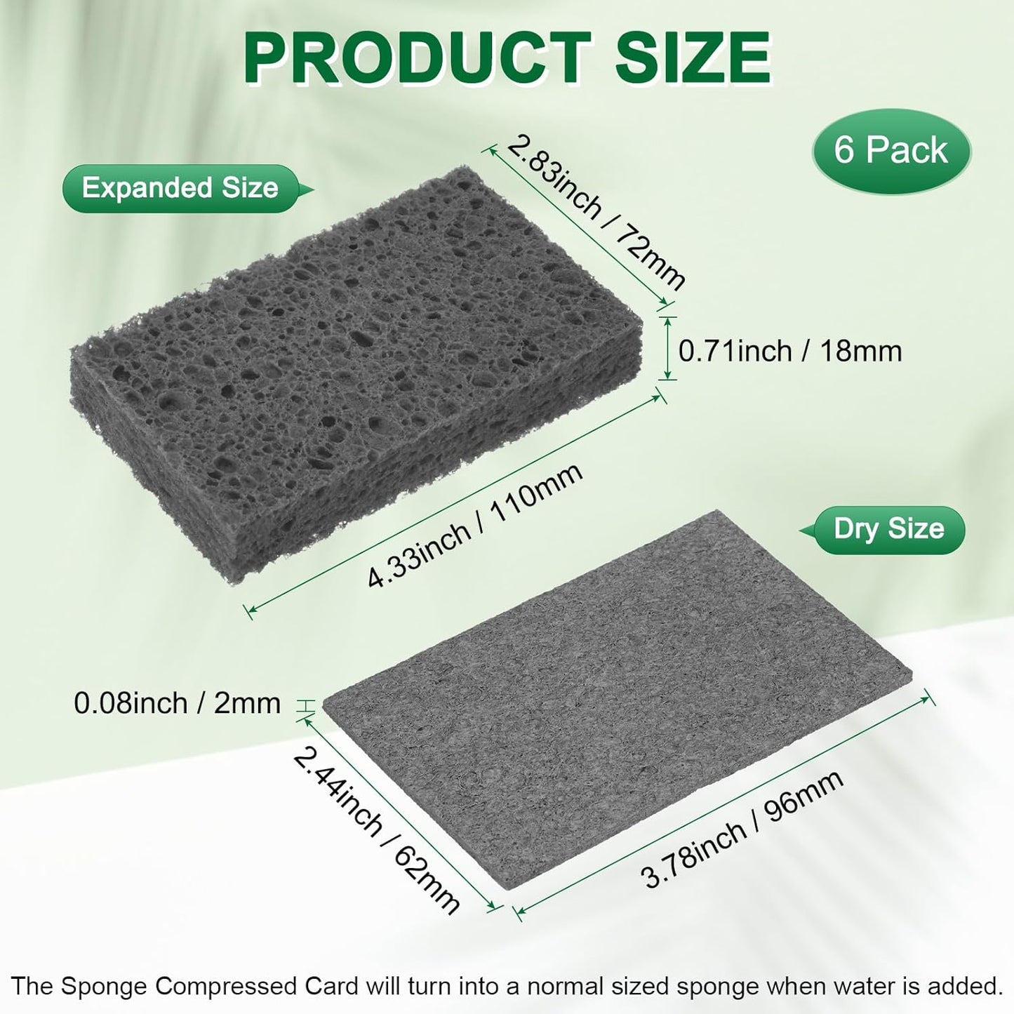 6-Pack Kitchen Sponges, Condense Eco Cellulose Non-Scratch Scrub Heavy Sponge for Kitchen/Household/Bathroom, Clean Tough Messes Dish Scrubber [Black]