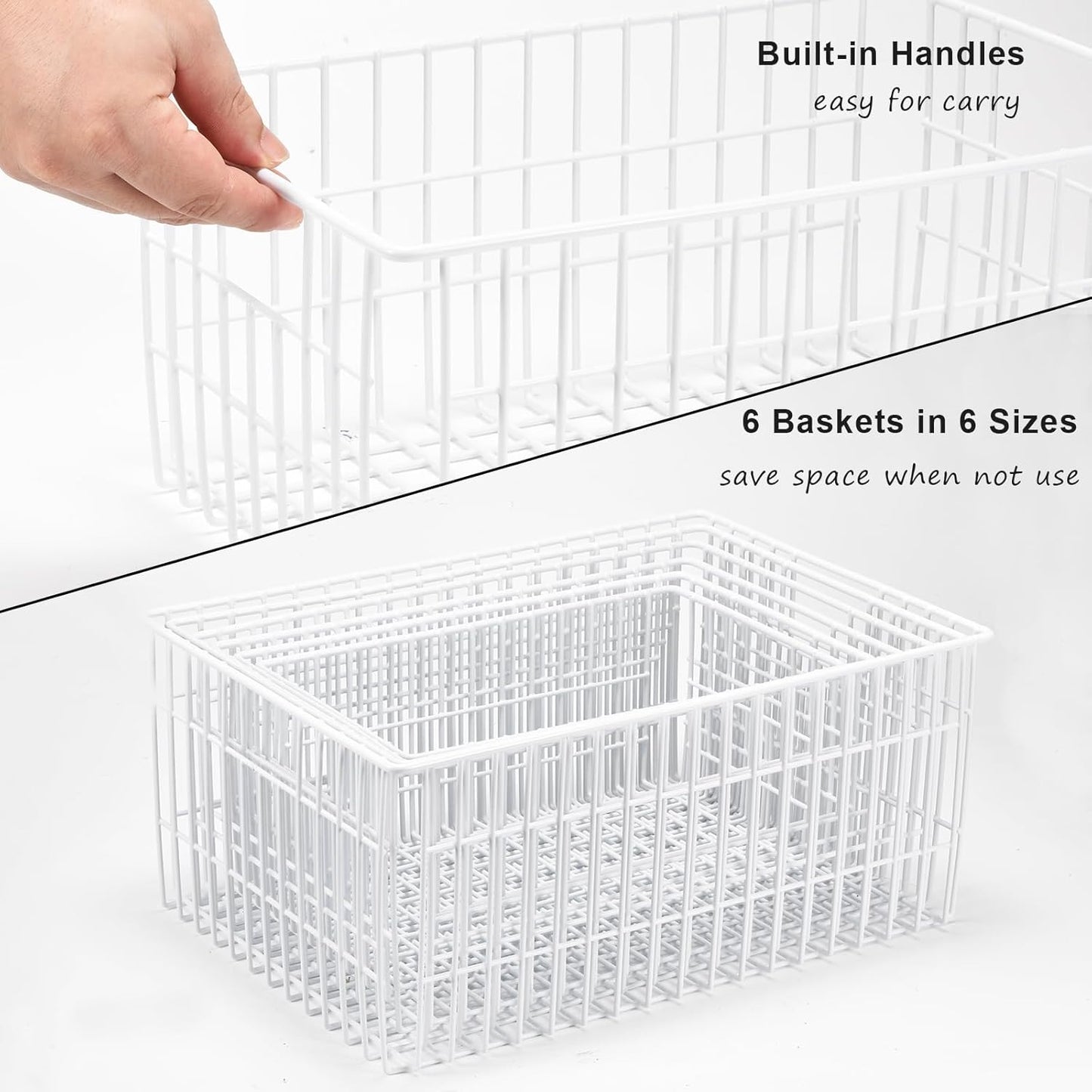 Orgneas Freezer Organizer Bins, Vertical Sides Wire Freezer Baskets for Upright Freezer, Chest Freezer Organizer Deep Freezer Storage Containers for Foods, Snacks, Vegetables, Fruits, Set of 6