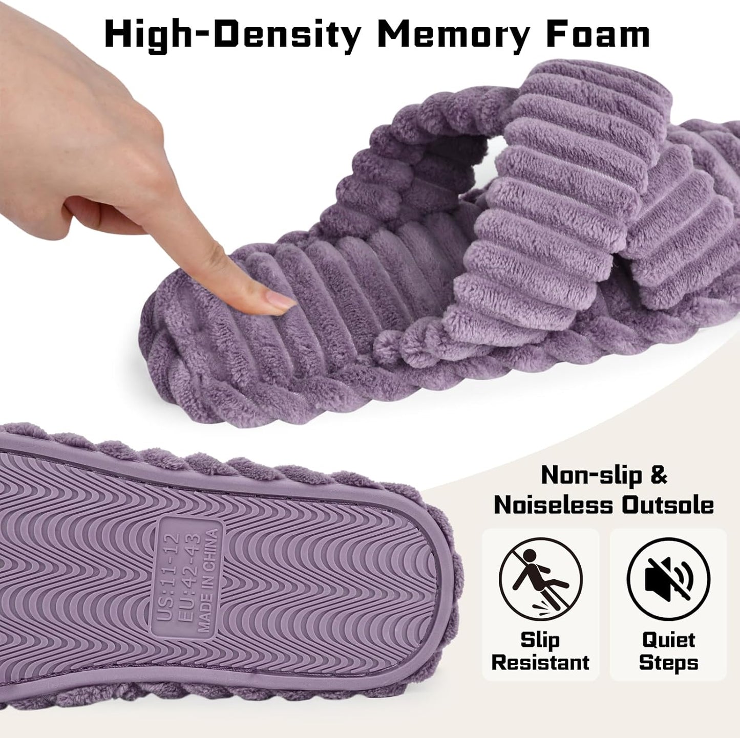 ZOORON Women's Cozy Slippers Crossbands & Durable Foam - Soft Plush Lined Non-Slip Indoor Outdoor Open Toe Shoes Trendy Gift