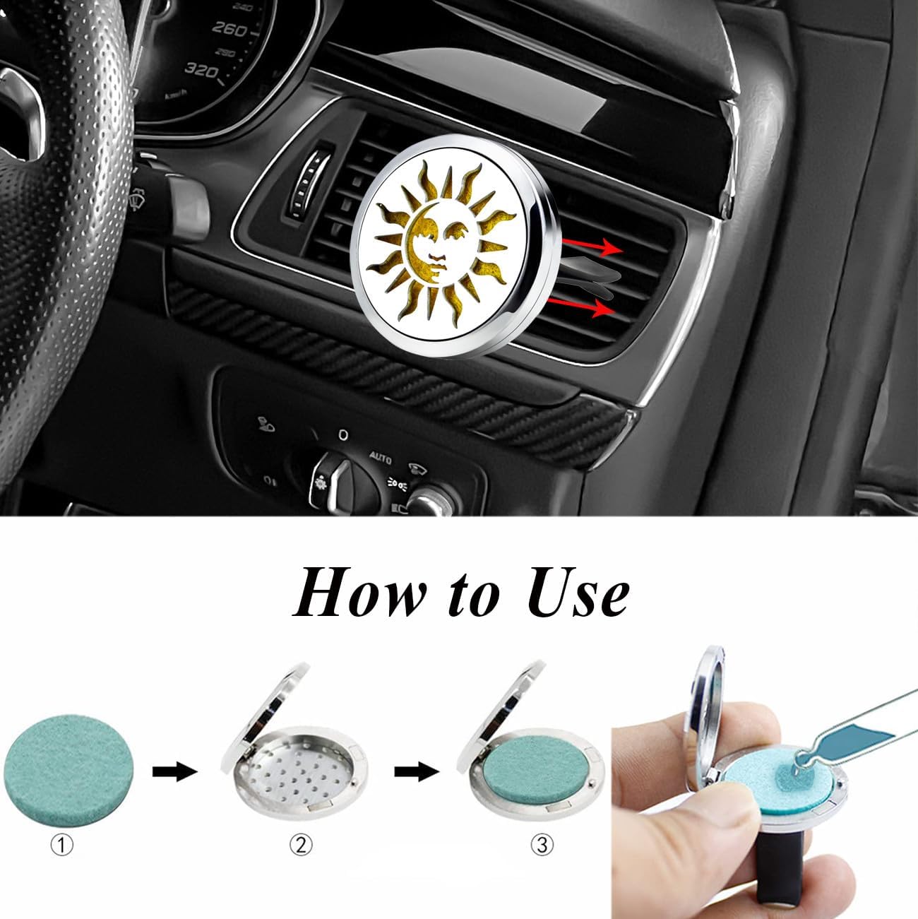 Sun Face Car Diffuser Vent Clip Aromatherapy Essential Oil Car Diffuser Vent Clips Air Freshener Car Accessories Mother's Birthday Gifts