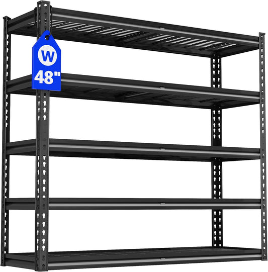 48" W Garage Shelving Heavy Duty,5-Tier Storage Shelves,3030LBS Adjustable Metal Shelving Units for