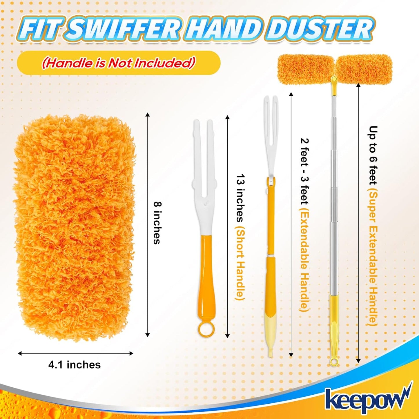 KEEPOW Reusable Microfiber Duster Refill Compatible with Swiffer Hand Duster, Heavy Duty Duster Refills, 360 Degree Dusters Refills for Cleaning, Ceiling Fan, 4 Pack (Handle is Not Included)