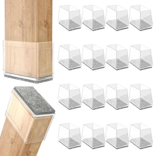 Rectangle Chair Leg Protectors for Hardwood Floors,16 PCS Silicone Covers to Protect Wood Tile Floors Felt Pads Furniture Leg Caps Reduce Noise. Easy to Move. (Clear,0.75 x 2 Inch, Rectangular)