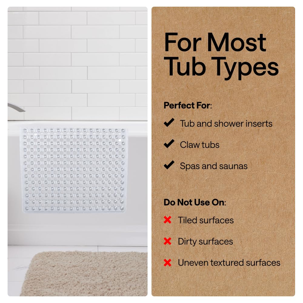 GORILLA GRIP Patented Bath Tub Shower Mat, Machine Washable Bathtub Floor Liner Mats, Suction Cups
