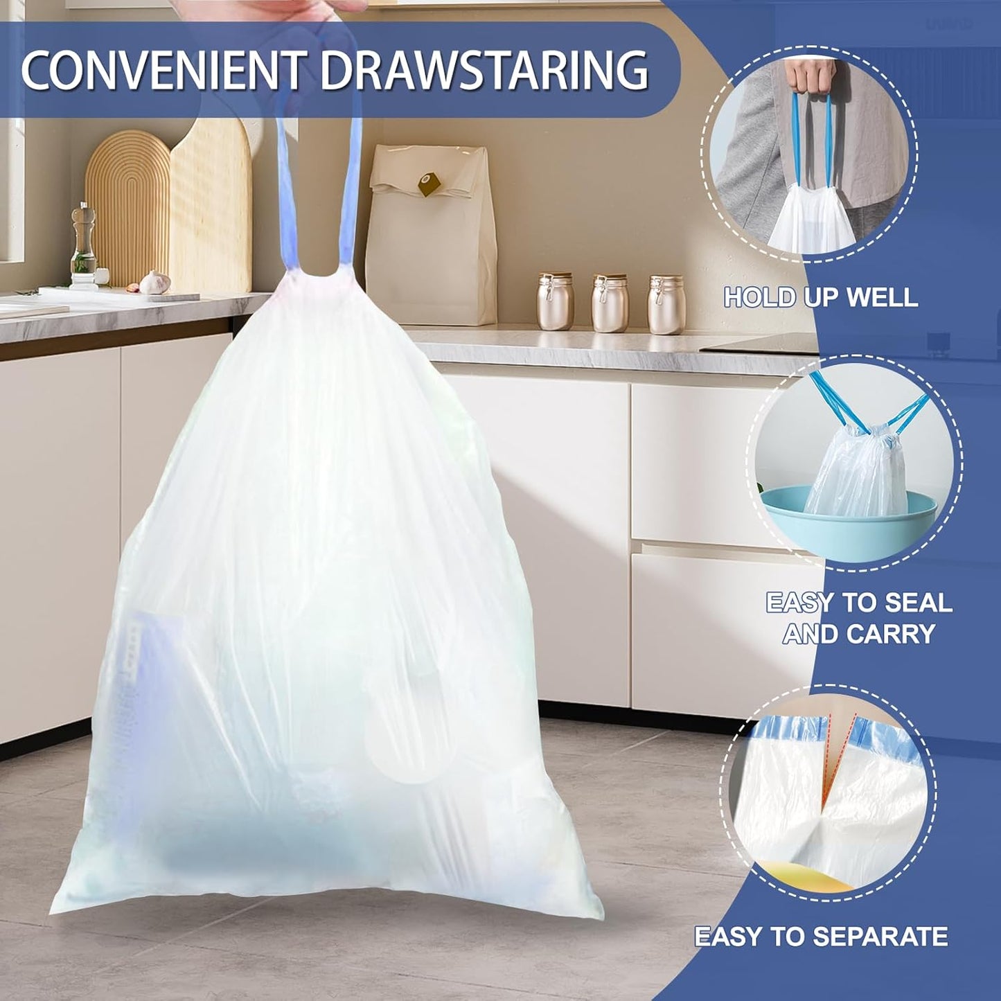 240 Count 6 Gallon Trash Bags Drawstring - Medium Garbage Bags 1.1 Mil,22.5 Liter Strong Plastic Trash Can Liners Unscented,Thick Waste Basket Bags for Home Bathroom Office Kitchen