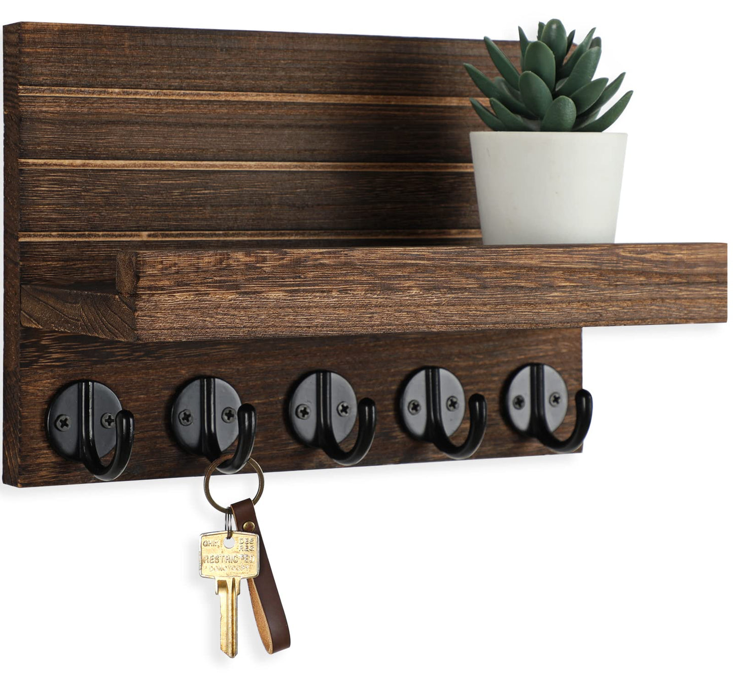 Lwenki Key Holder for Wall, Decorative Key and Mail Holder with Shelf Has Large Key Hooks for Bags
