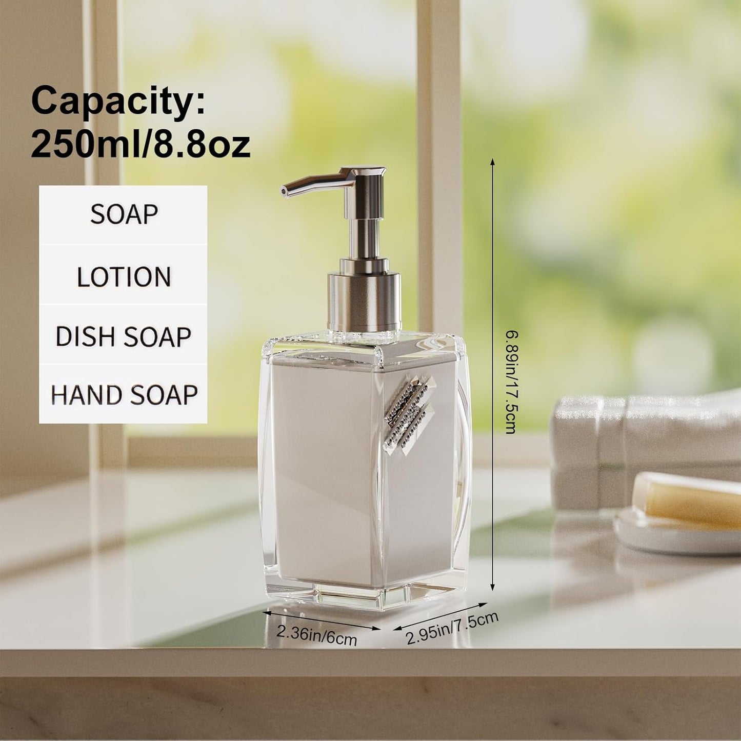 2 Pack Soap Dispenser,soap Dispenser for Kitchen Sink,soap Dispenser Bathroom with ABS Pump,Dish soap Dispenser,250ml (8.8oz) Refillable Pump Bottle Plastic for Liquid Soap、 Shampoo、 Body Wash,