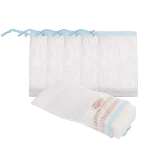 Cobahom Soap Bag 6 Pack 6 x 3.5 Inch Mesh Foaming Net Soap Sack Bags Soap Saver Pouch Net Bags with Drawstring for Bath & Shower （Blue）