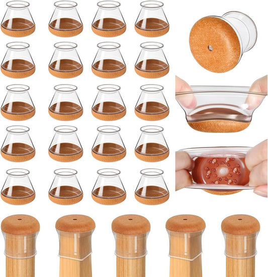 20 Pcs Chair Leg Floor Protectors for Hardwood Floors, Clear Rubber Furniture Sliders with Felt