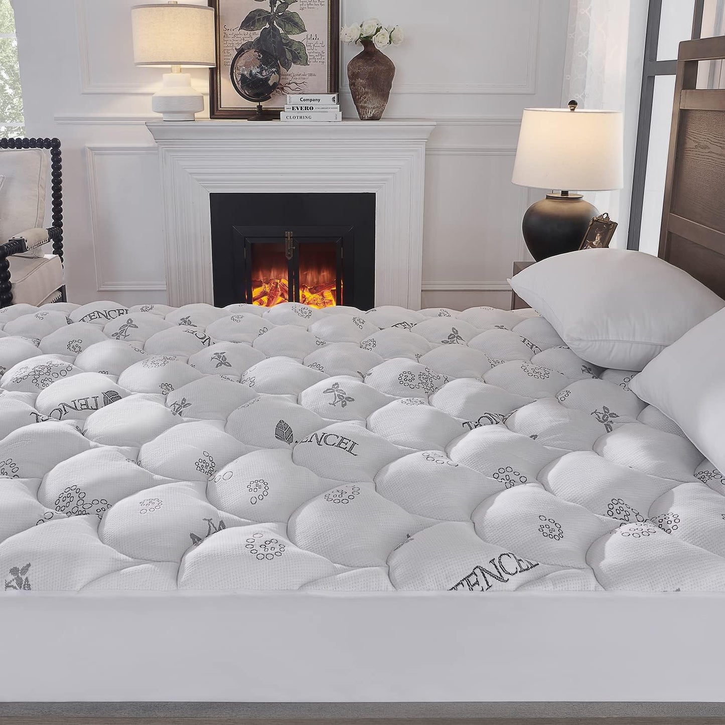 Softhour Padded Topper King Size 40% Tencel Blend Rayon from Bamboo and Polyester Filled Mattress Cover, Thick, Luxurious and Comfort Mattress Pad, Deep Pocket for 21" Mattress