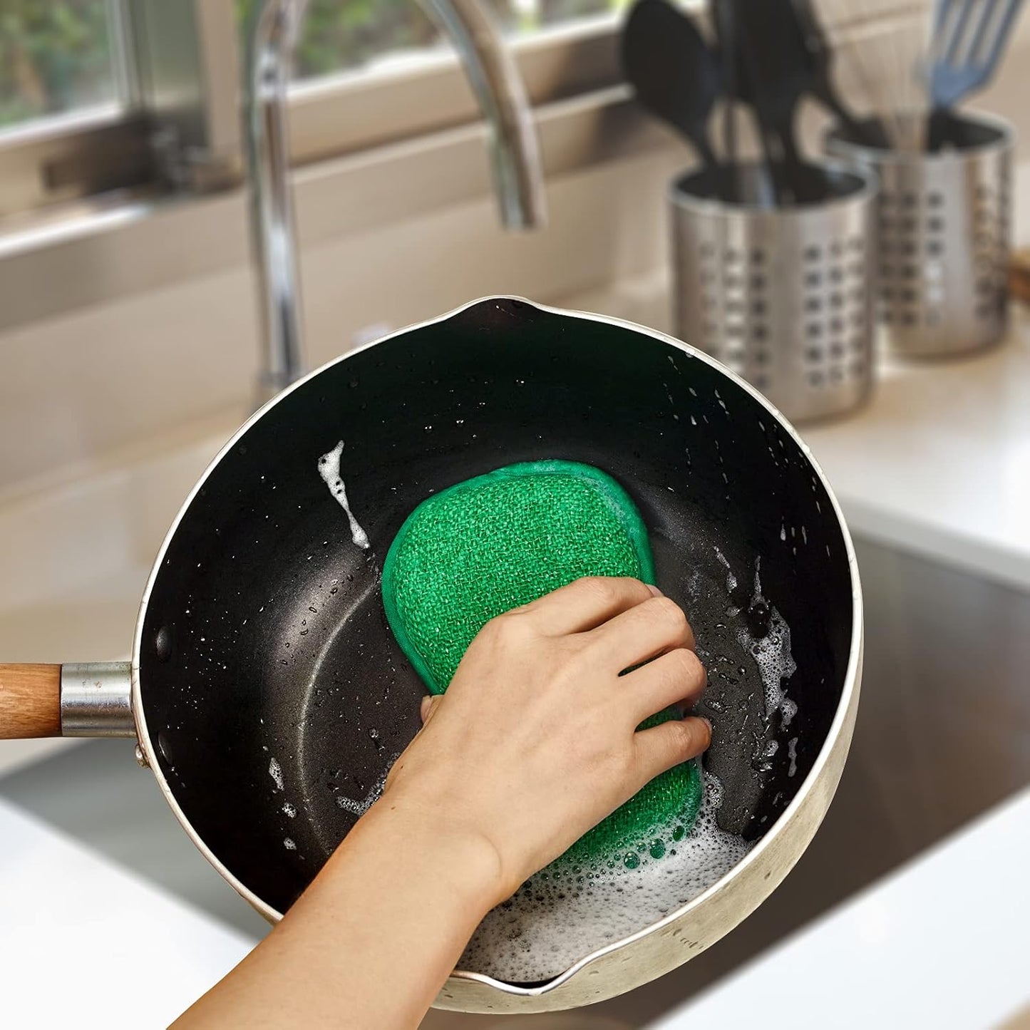 Kitchen Dish Sponge Scrubber Non Scratch, Dishcloth No Odor Reusable Washable Multipurpose Scrub Pads Sponges Heavy Duty for Dawn Dish Soap Cleaning of Sink Pans