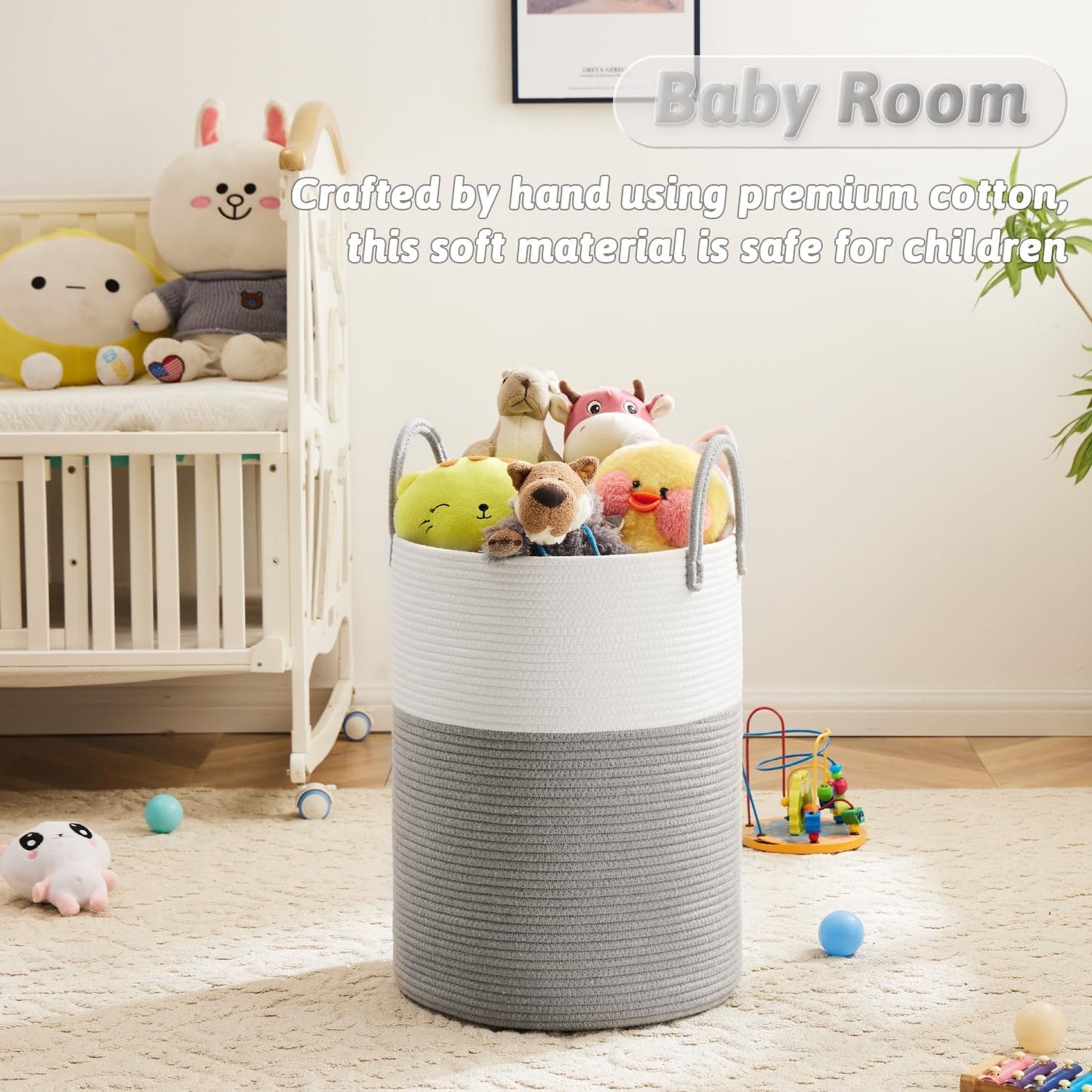 Laundry Basket,Woven Cotton Rope Laundry Hamper,100L for Decorative Storage of Dirty Clothes,Toys and Blankets in Bathroom,Baby Room and Living Room