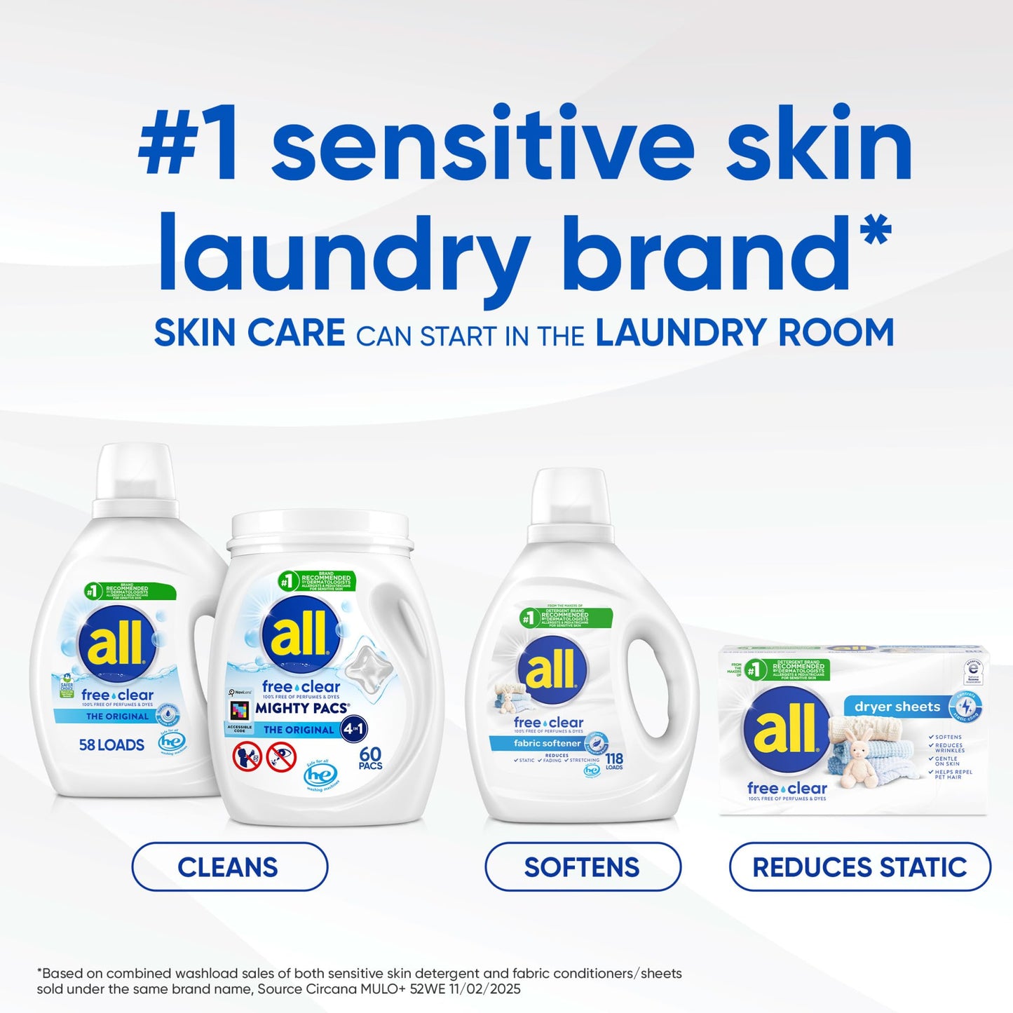all Unit Dose Laundry Detergent, Mighty Pacs, Free Clear, 60 Count