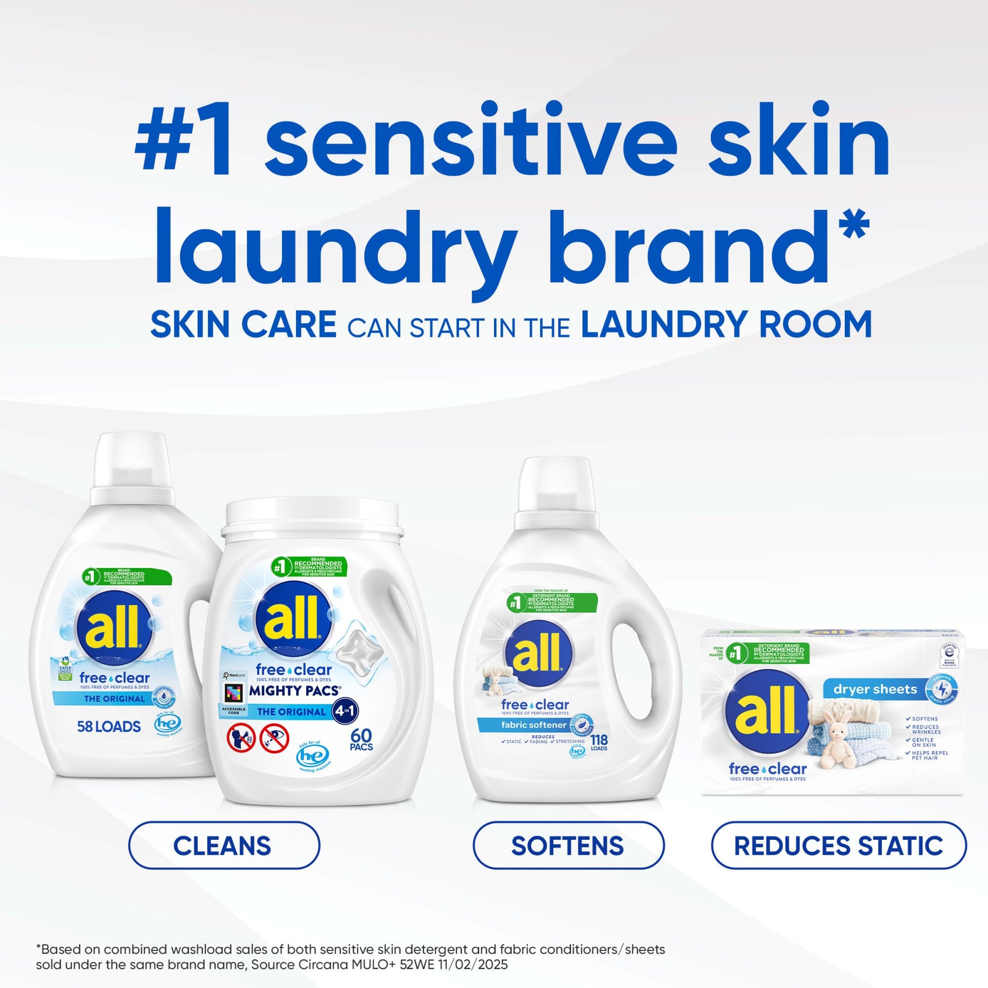 all Unit Dose Laundry Detergent, Mighty Pacs, Free Clear, 60 Count