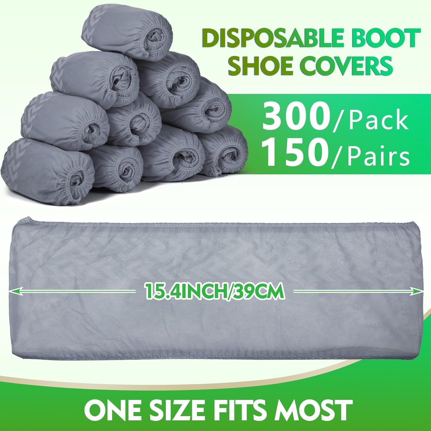 Zhanmai 300 Pack Disposable Shoe Covers Non Slip Disposable Large Foot Booties Shoe Covers for Indoors Contractors Floor and Carpet Protectors, One Size Fits Most(Gray)