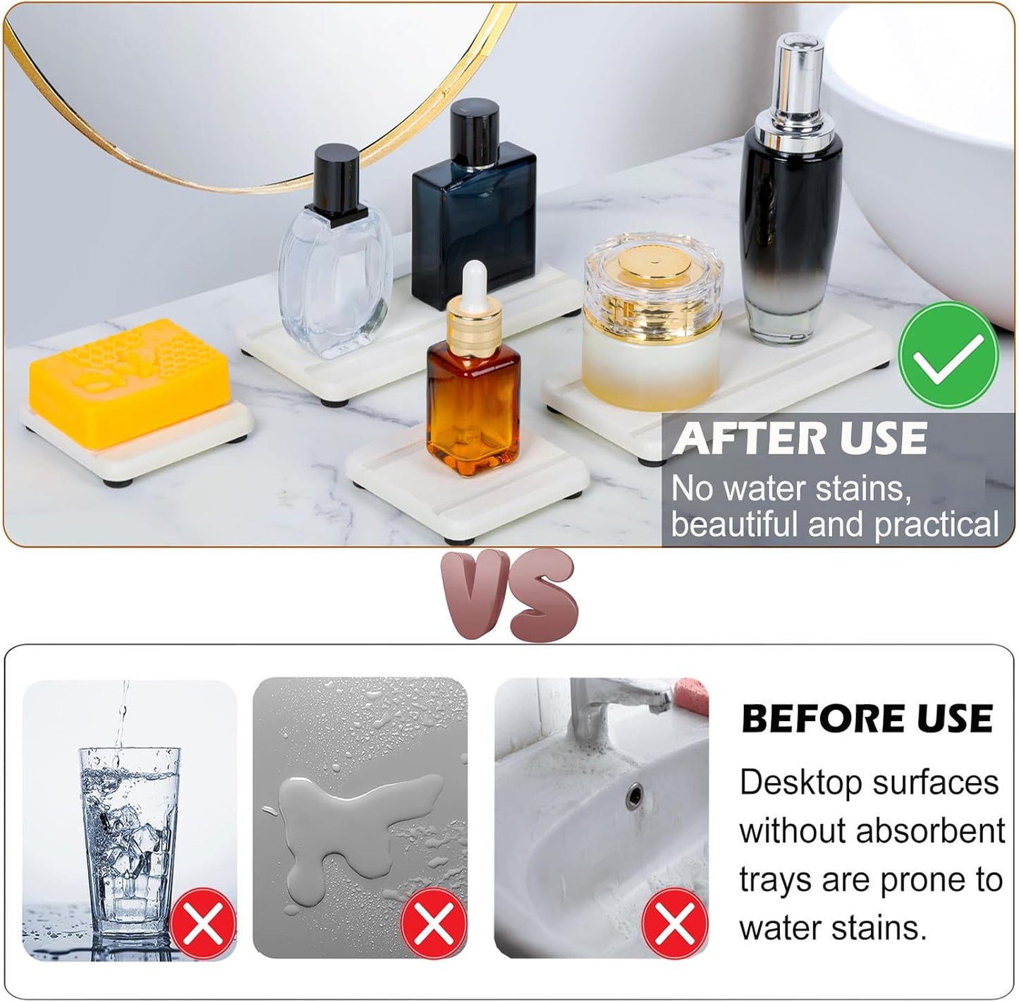 Set of 6 Water Absorbing Stone Tray for Sink, Stones Soap Trays for Kitchen Sink, Stone Drying Tray for Bathroom Counter, Diatomite Soap Dish, Water Absorbent Coasters