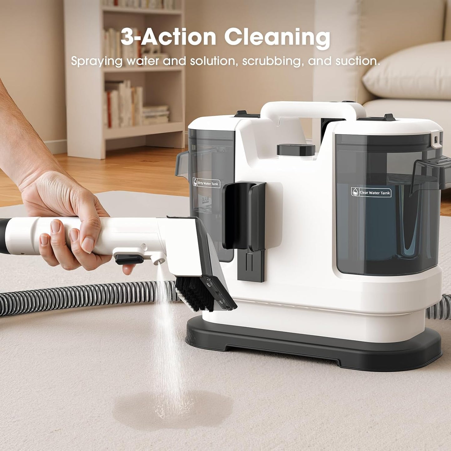 Upholstery Cleaner Machine - 13.5Kpa Suction Couch Cleaner Machine, Handheld Portable Carpet Cleaner with Self-Cleaning and 450W Motor for Pet Stain, Couch, Stair, Car Seat and Area Rug