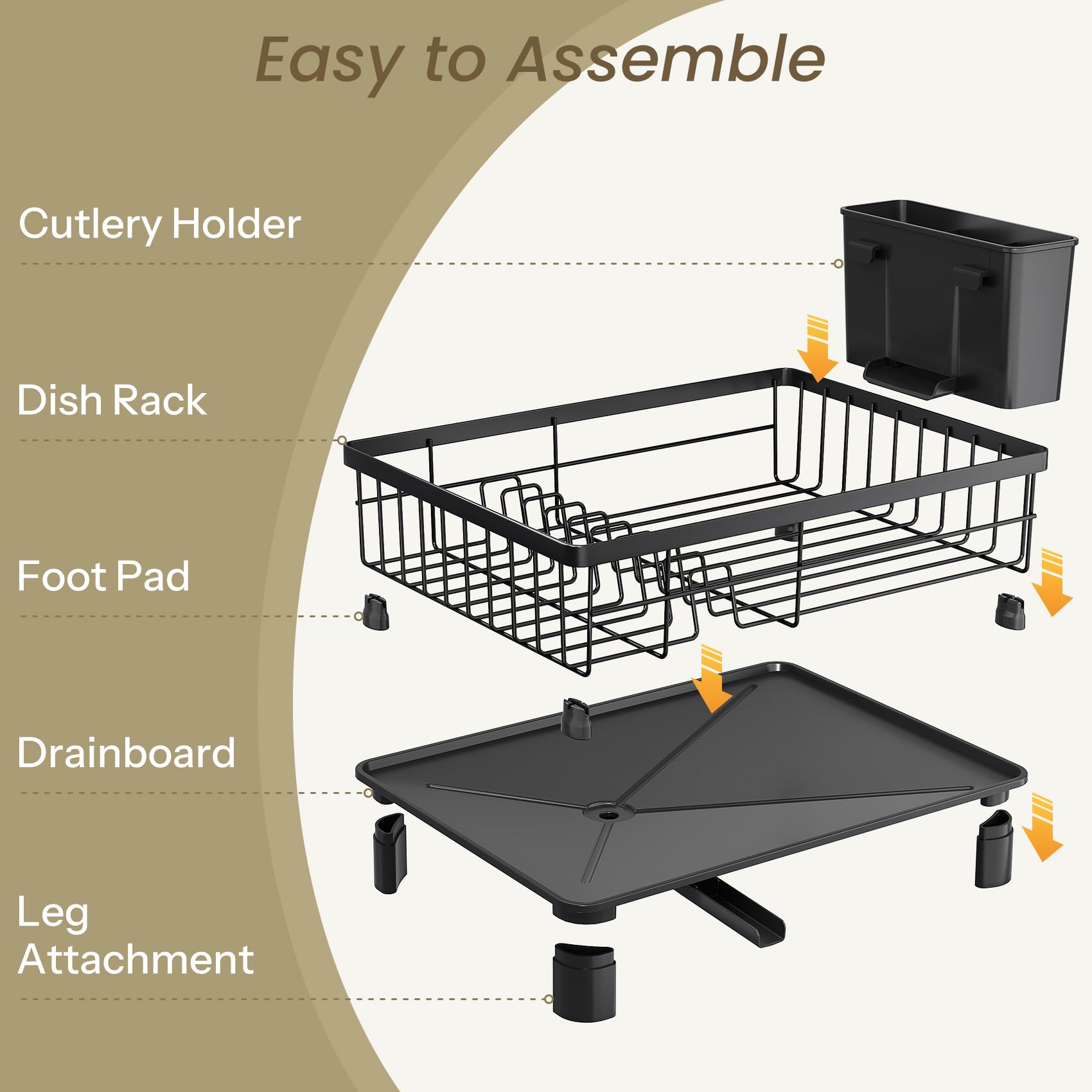 SNTD Dish Drying Rack for Small Kitchen Counter, 11" W x 15" L, Black