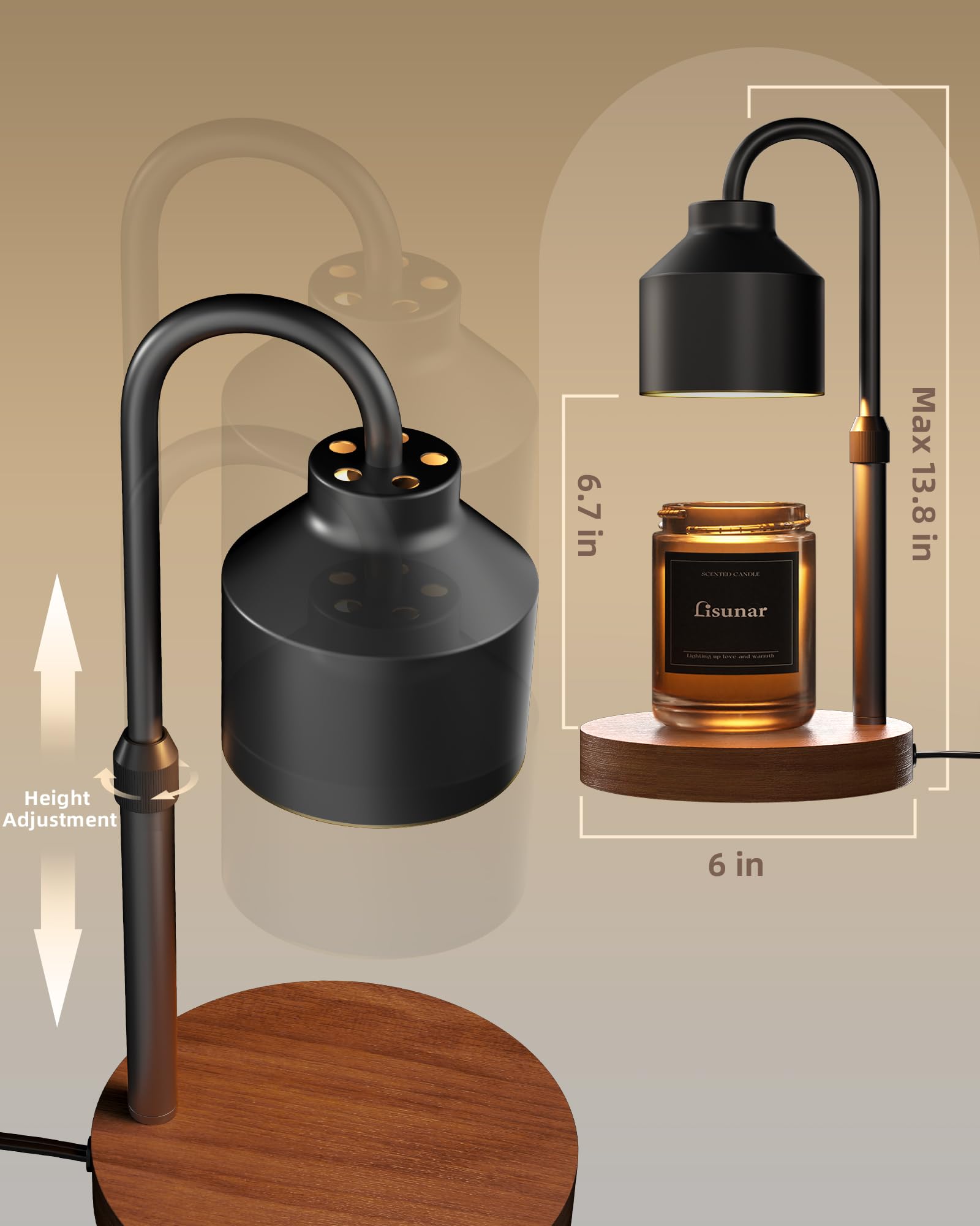 LISUNAR Electric Candle Warmer Lamp Black, Candle Lamp Warmer with Timer, Wax Warmer Lamp for Jar