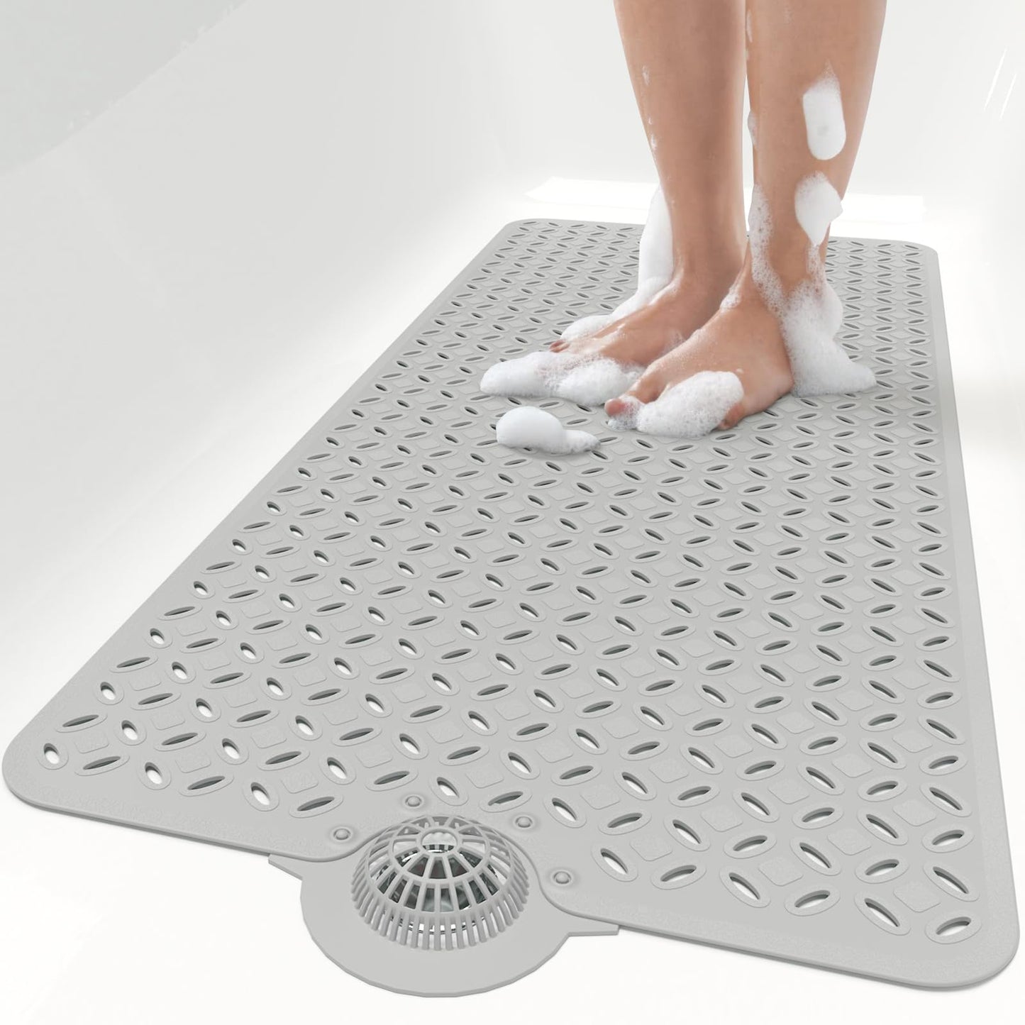 OTHWAY Bath Mat for Tub Non Slip: 39" X 17" Long Bathtub Mat with Hair Catcher│Big Drain Holes