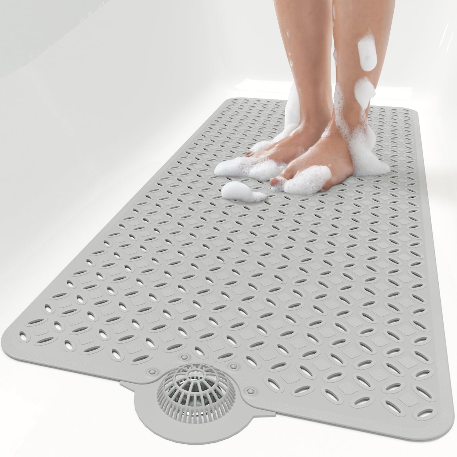 OTHWAY Bath Mat for Tub Non Slip: 39" X 17" Long Bathtub Mat with Hair Catcher│Big Drain Holes