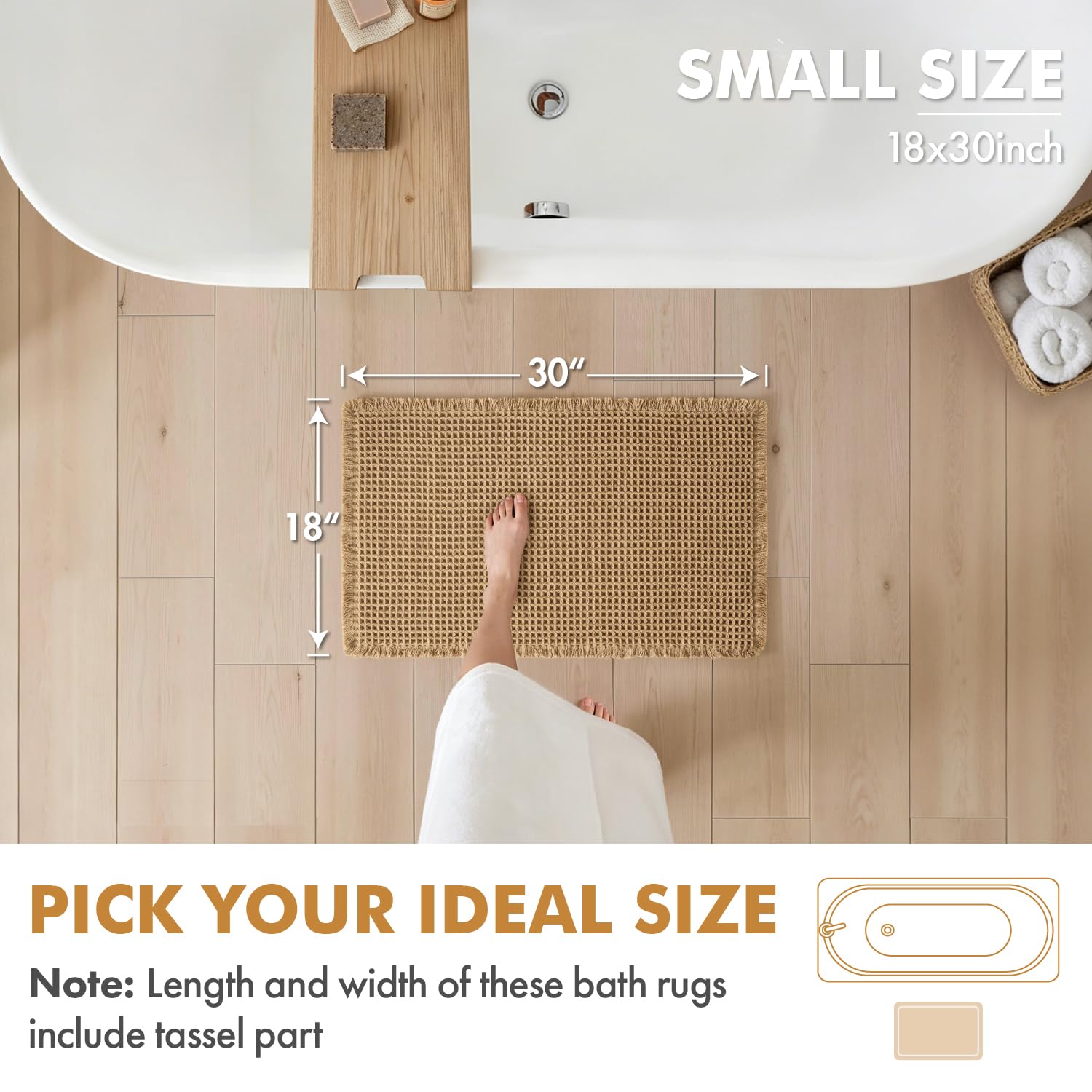 MIULEE Set of 2 Waffle Bathroom Rugs Boho Bath Mat Brown 18x30 Inch