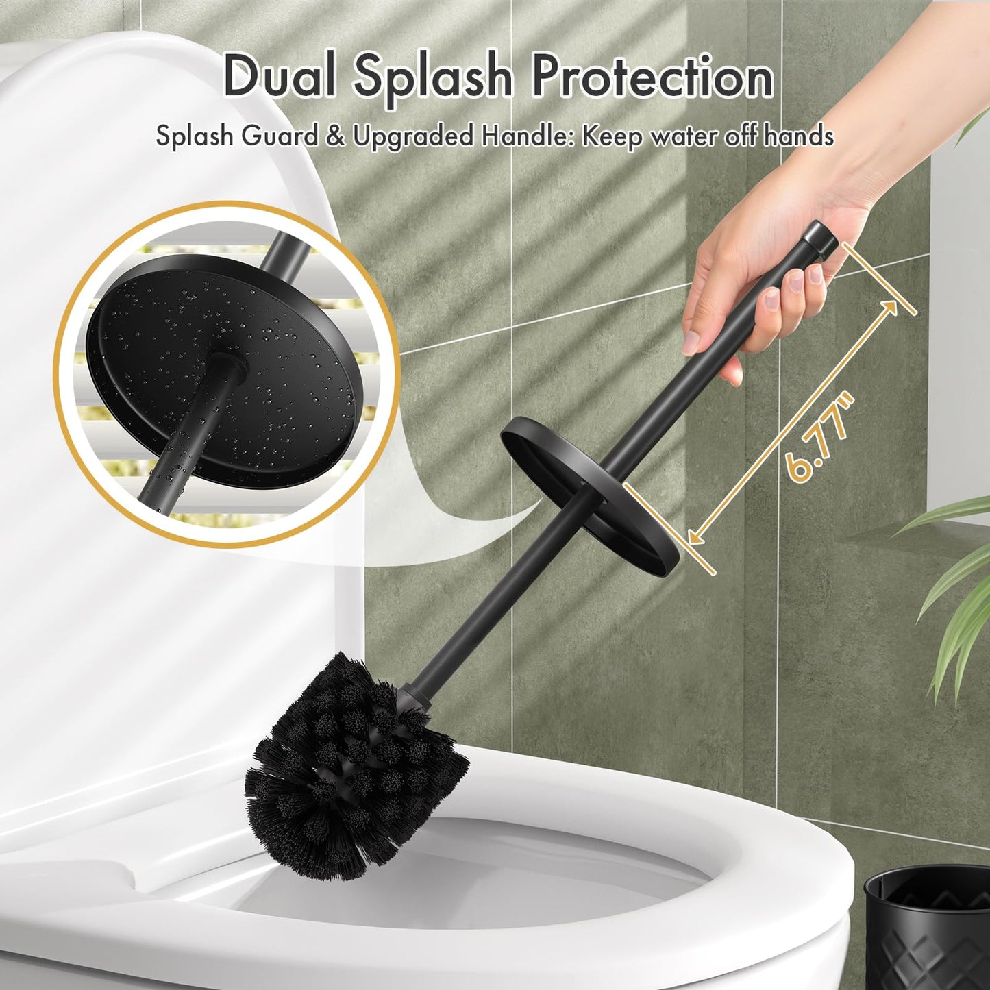 Toilet Bowl Brush and Holder Set 2 Pack with 4 Extra Brush Heads (Black)