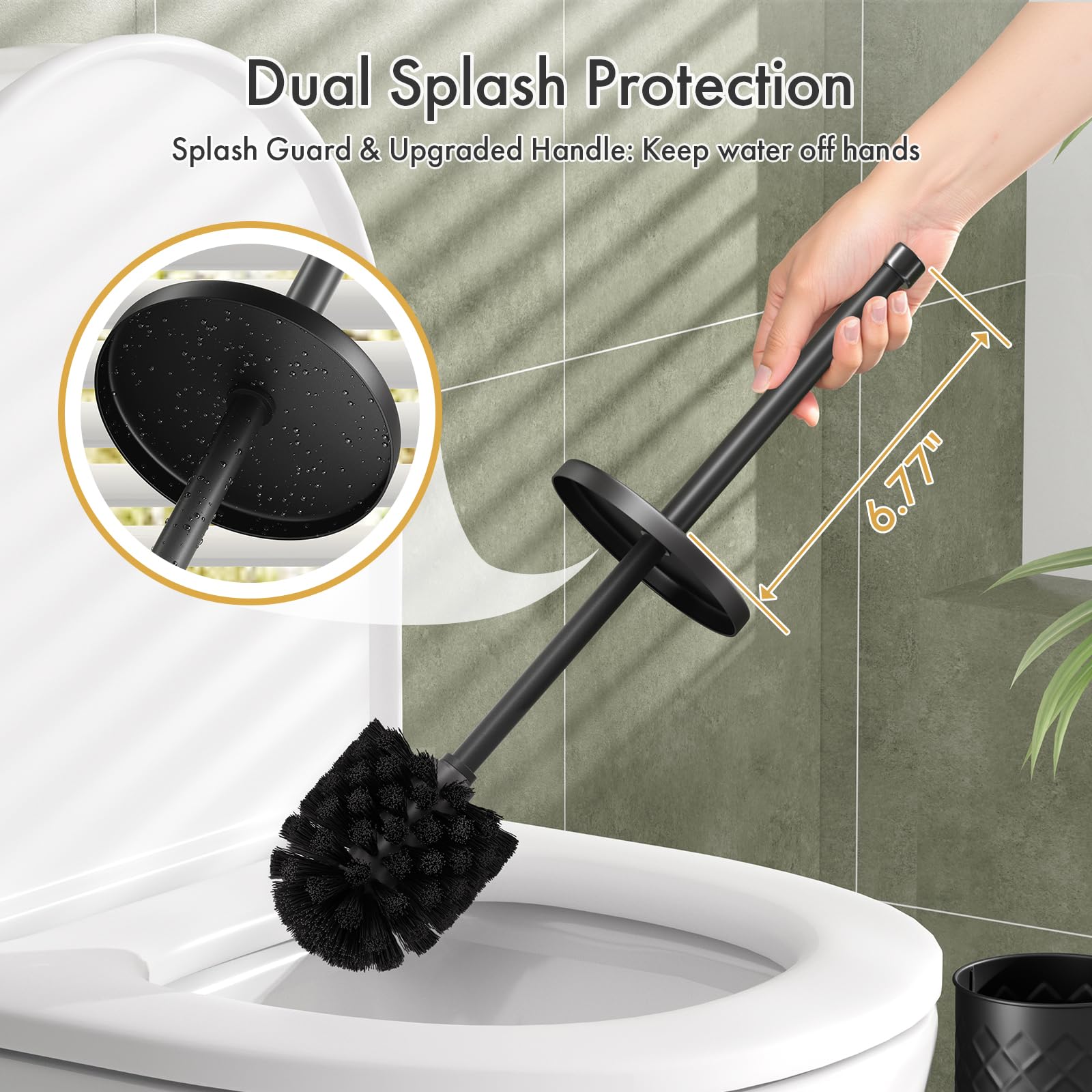 Toilet Bowl Brush and Holder Set 2 Pack with 4 Extra Brush Heads (Black)