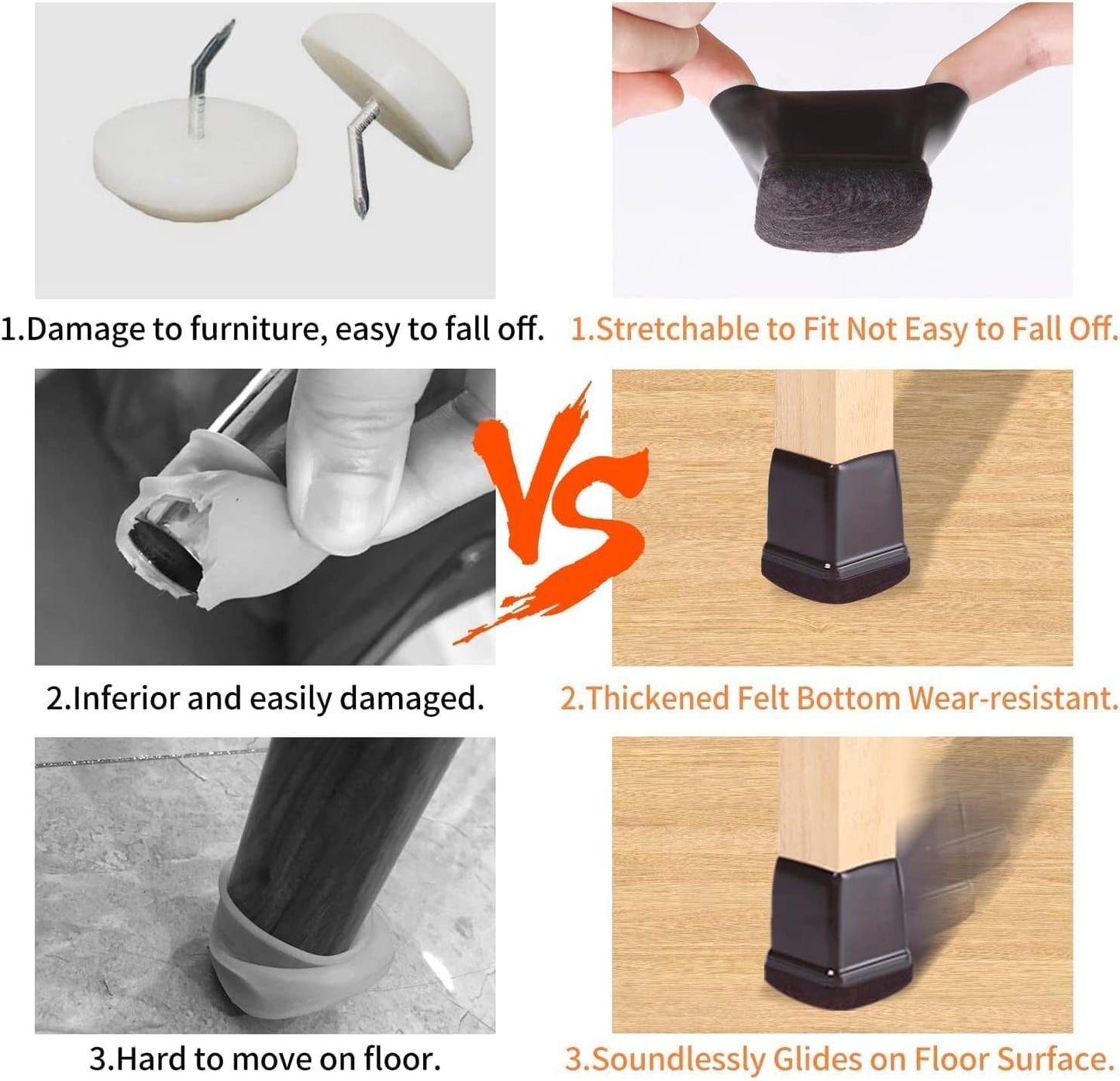 Ezprotekt 24 Pcs Square Chair Leg Floor Protectors with Felt, Silicone Felt F for Hardwood Floor, Dining Table Leg Caps Covers No Scratches (L Fit: 1" - 1.4", Dark Brown)