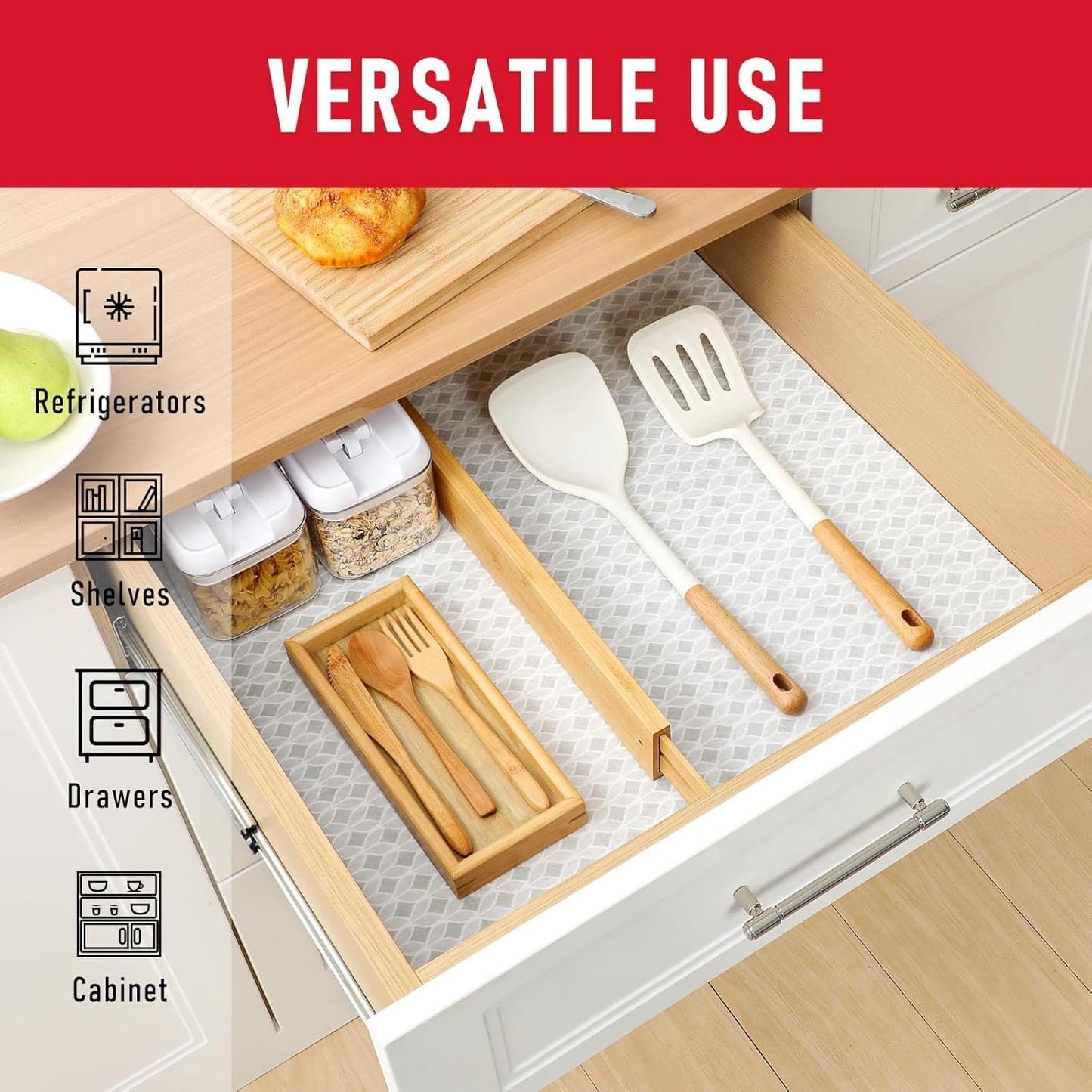 Cooyes French Door Refrigerator Liners 17.7" x 36", Absorbent Strong Grip Fridge Mats Machine Washable, Non-Adhesive Refrigerator Shelf Liner for Fridge Bins & Kitchen Cabinets