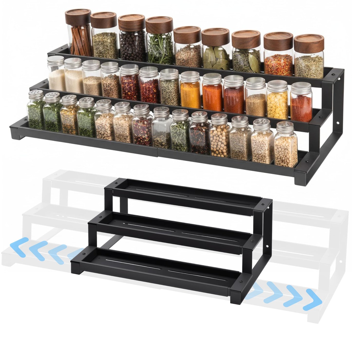 3-Tier Spice Rack Organizer for Kitchen Cabinet or Pantry, 16"-29" Expandable Spice Organization