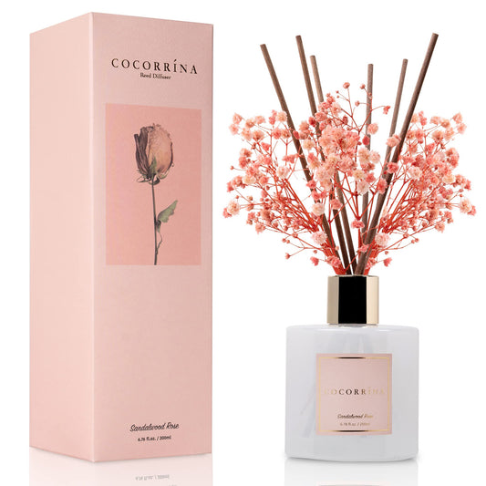 Cocorrína Premium Reed Diffuser Set with Preserved Baby's Breath & Cotton Stick Sandalwood Rose |