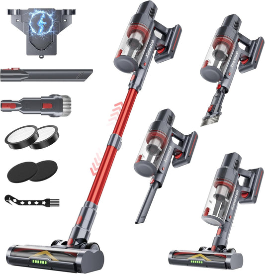 Cordless Vacuum Cleaner, 75Mins/48KPa/580W Self-Standing Vacuum Cleaners for Home, with Anti-Static&Anti-Tangle Brush, LED Touch Screen, Stick Vacuum for Carpets, Pet Hair, Hardwood Floors