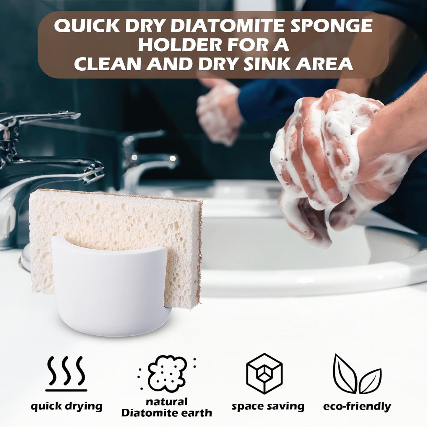 Geelin 2 Pack Diatomite Stone Sponge Holder for Kitchen Sink Absorbent Sponge Drying Rack Dish Organizer Kitchen Accessories Sink Tray(White)