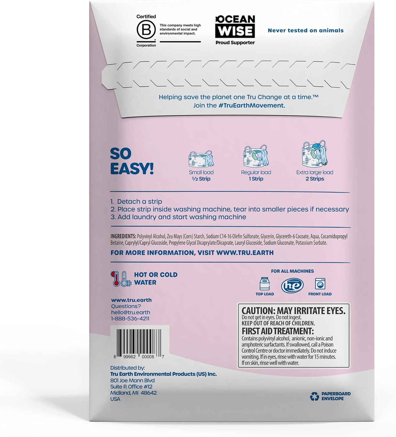 Tru Earth Hypoallergenic Baby Laundry Detergent Sheets/Strips for Sensitive Skin, 64 Count, Up to 128 Loads: Fragrance Free Baby Detergent Laundry Newborn, Children