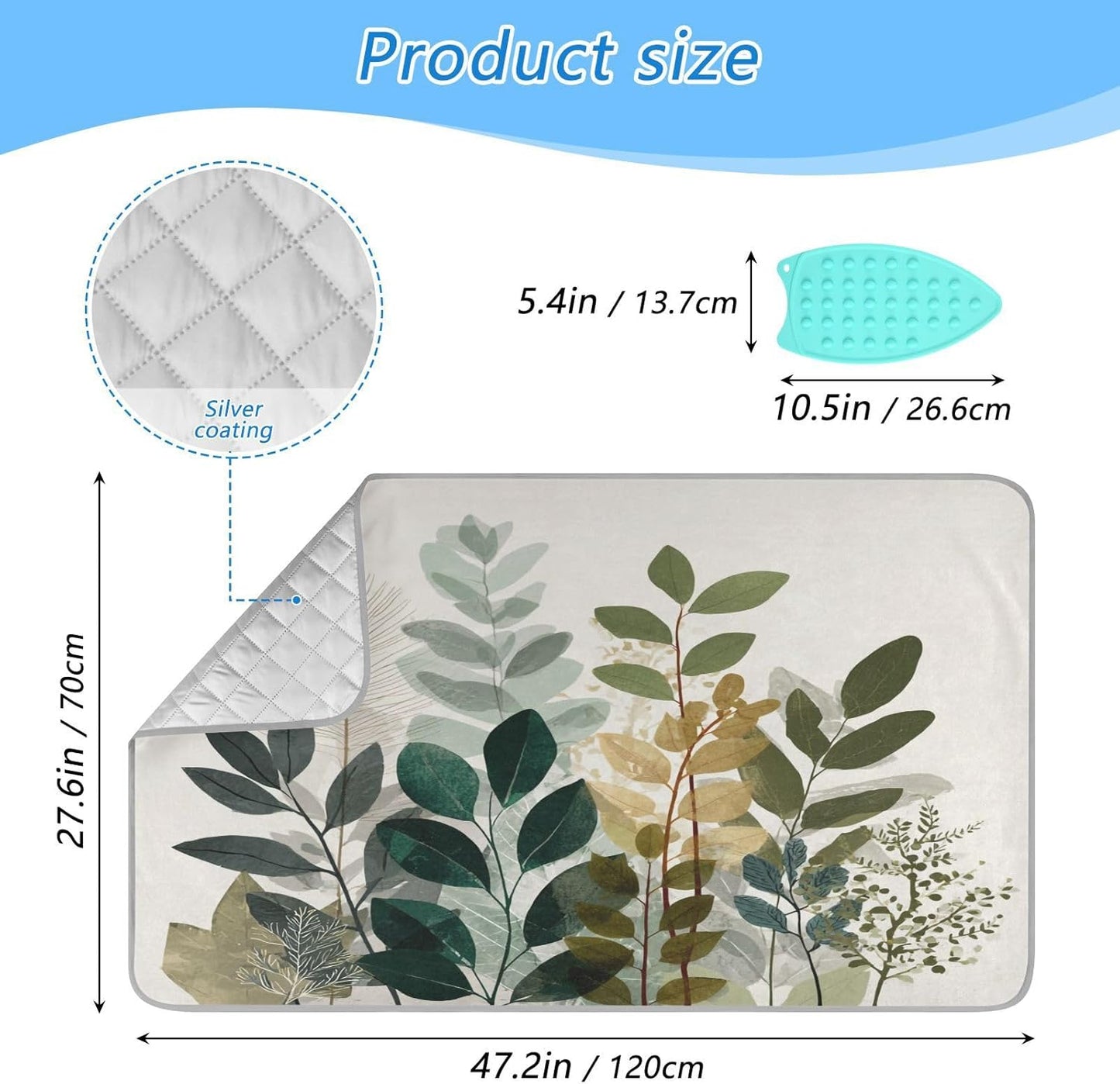 Ironing Mat Portable Ironing Pad Ironing Blanket for Table Top Heat Resistance Double-Side Using Travel Large 47.2 x 27.6 Inch Foldable Lightweight Beige Boho Style Leaves