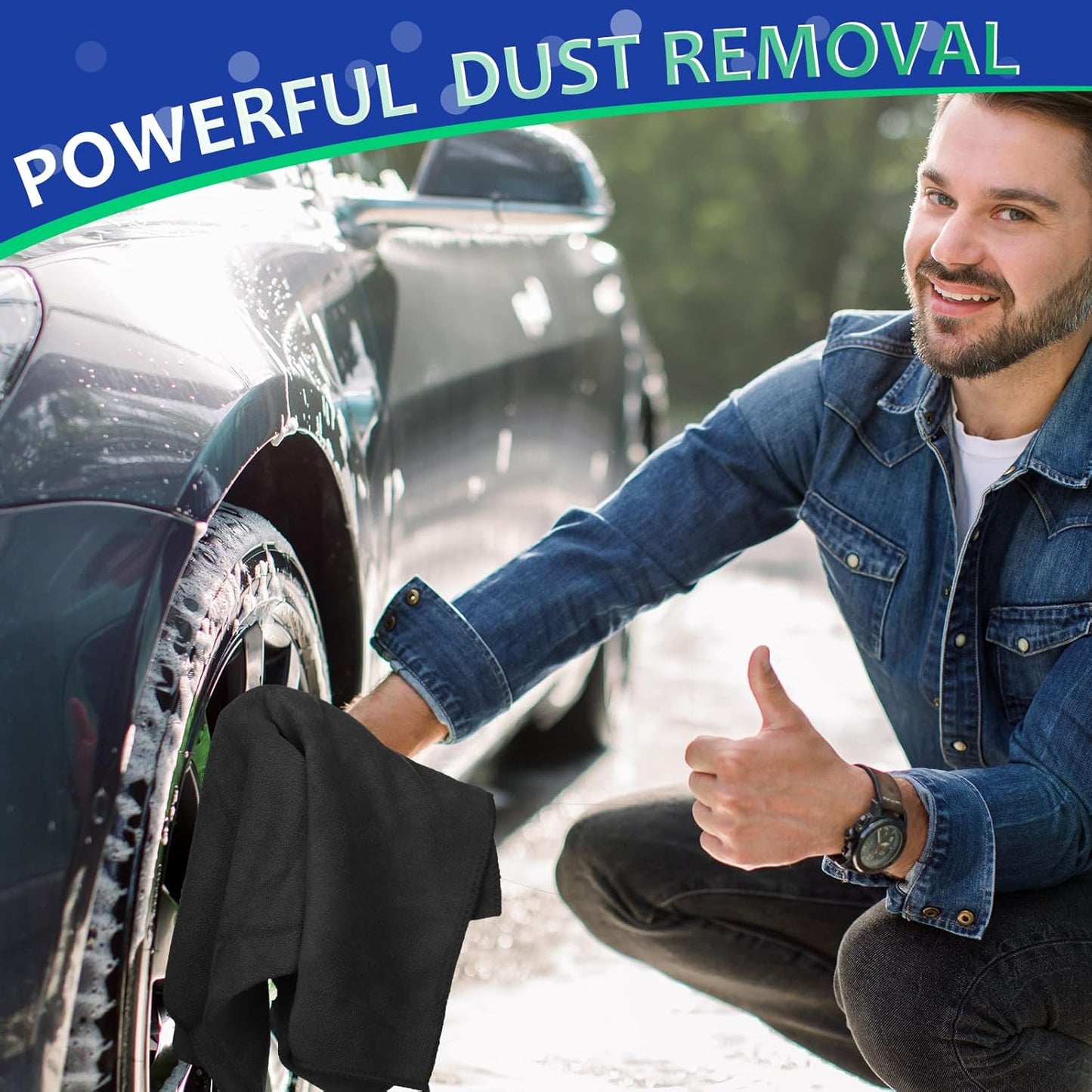 Newwiee 3 Pcs Extra Large Microfiber Cleaning Cloth 30" x 20" Washable Reusable Microfiber Towel Streak Free Lint Free Cloth for Cleaning Home Glass Office Window Bathrooms (Black)