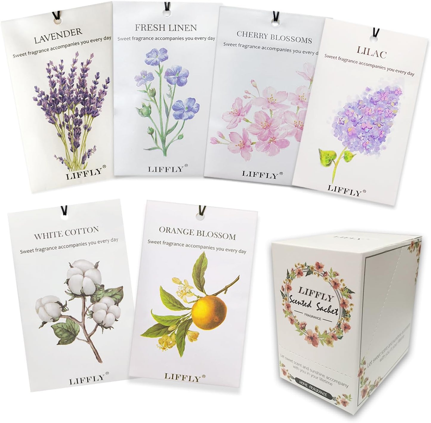 14 Packs Scented Sachets for Drawers and Closets Lavender Fresh Linen Cherry Blossoms White Cotton Lilac Orange Blossoms 6 Different Scent Gift