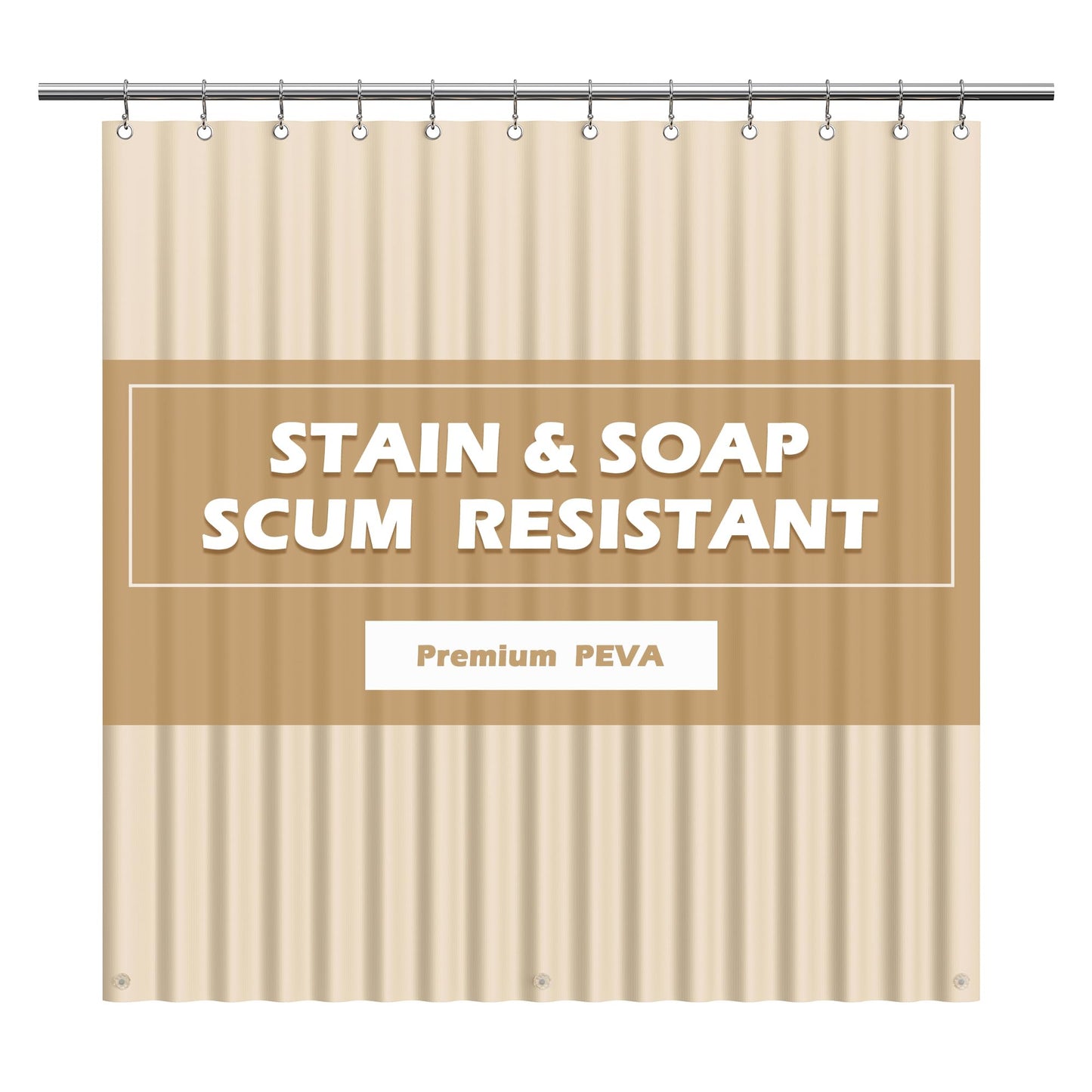EHZNZIE Beige Shower Curtain Liner 72x72, PEVA Waterproof Bath Curtain, No Chemical Smell, 3