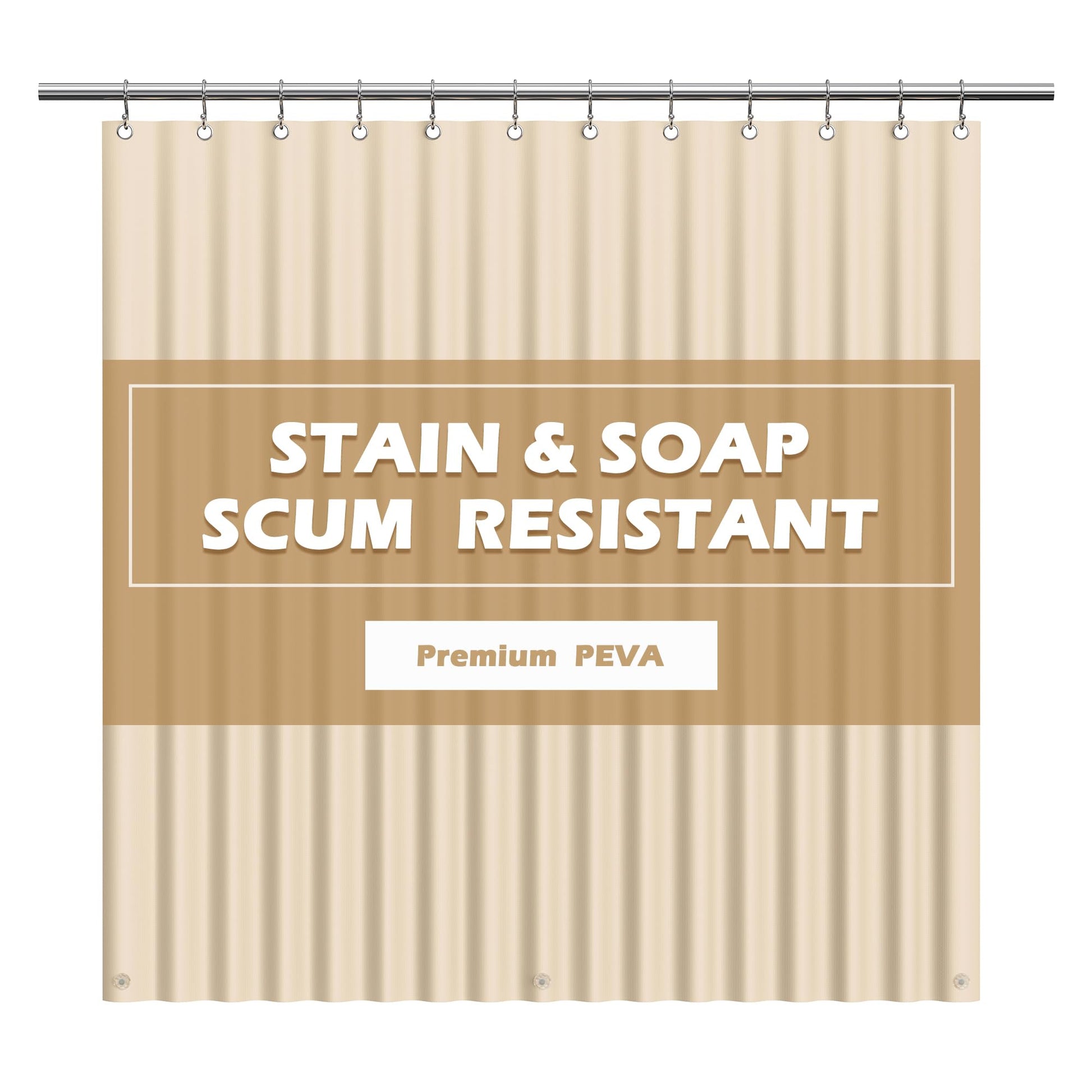 EHZNZIE Beige Shower Curtain Liner 72x72, PEVA Waterproof Bath Curtain, No Chemical Smell, 3
